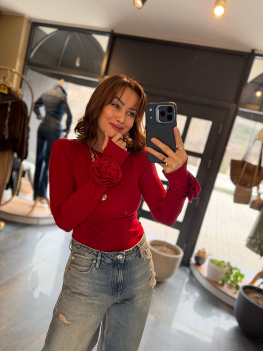 Every Kırmızı Güllü Bluz