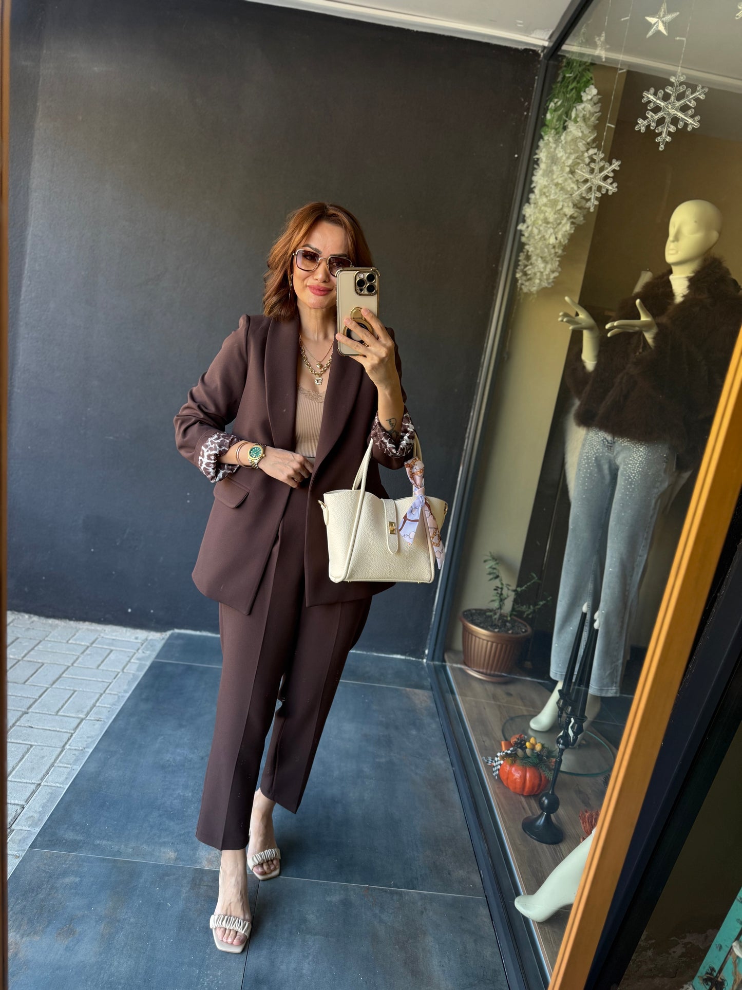 Melanj Kahve Ceket & Pantolon Takım