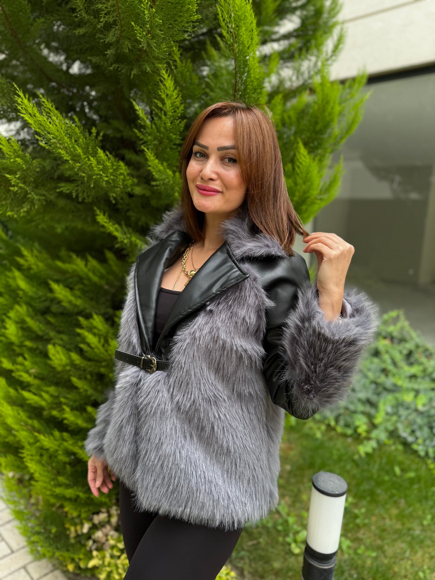 Deer Siyah Deri & Kürk Ceket