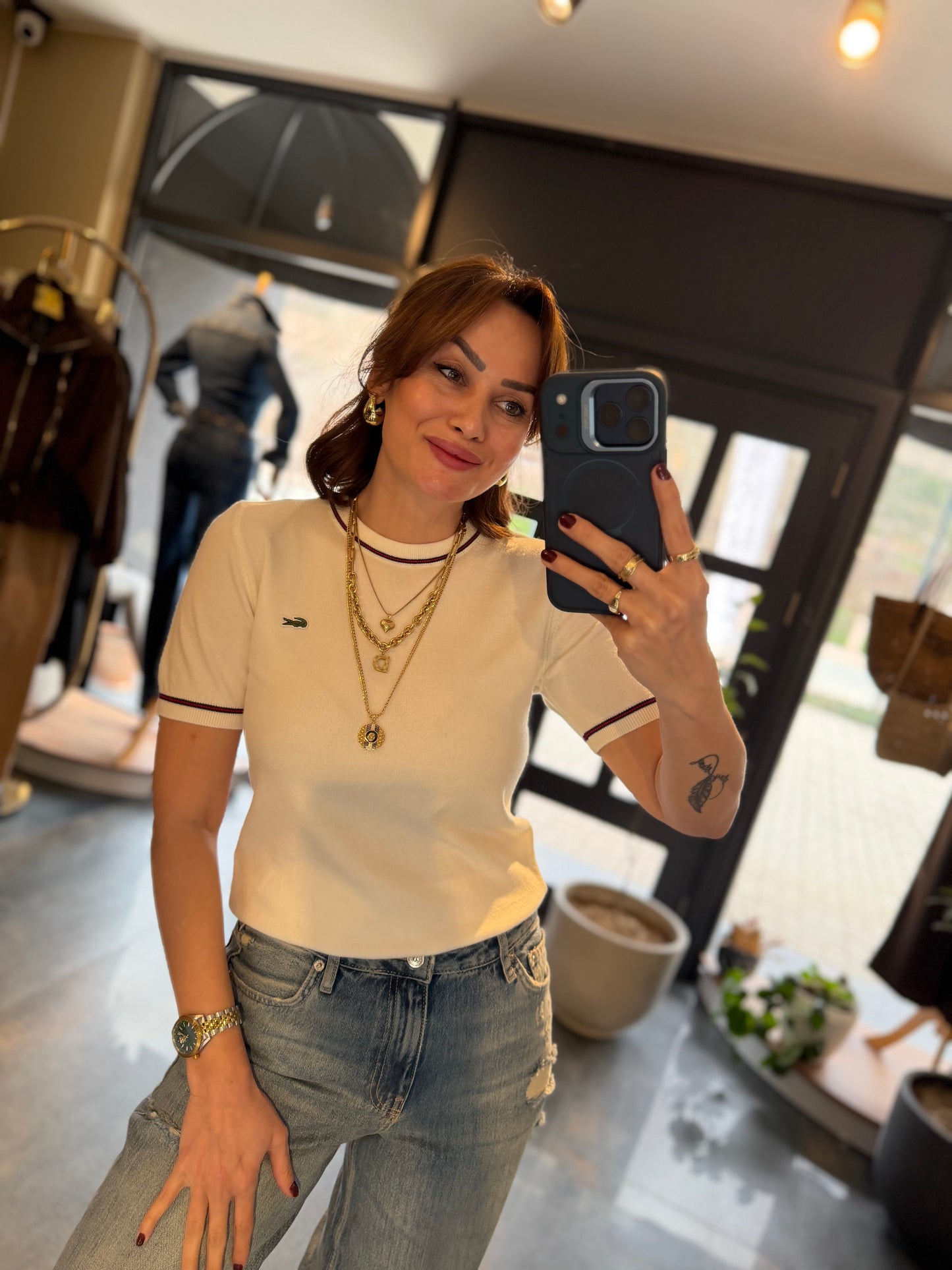 Misse Beyaz Triko Dokulu T-Shirt