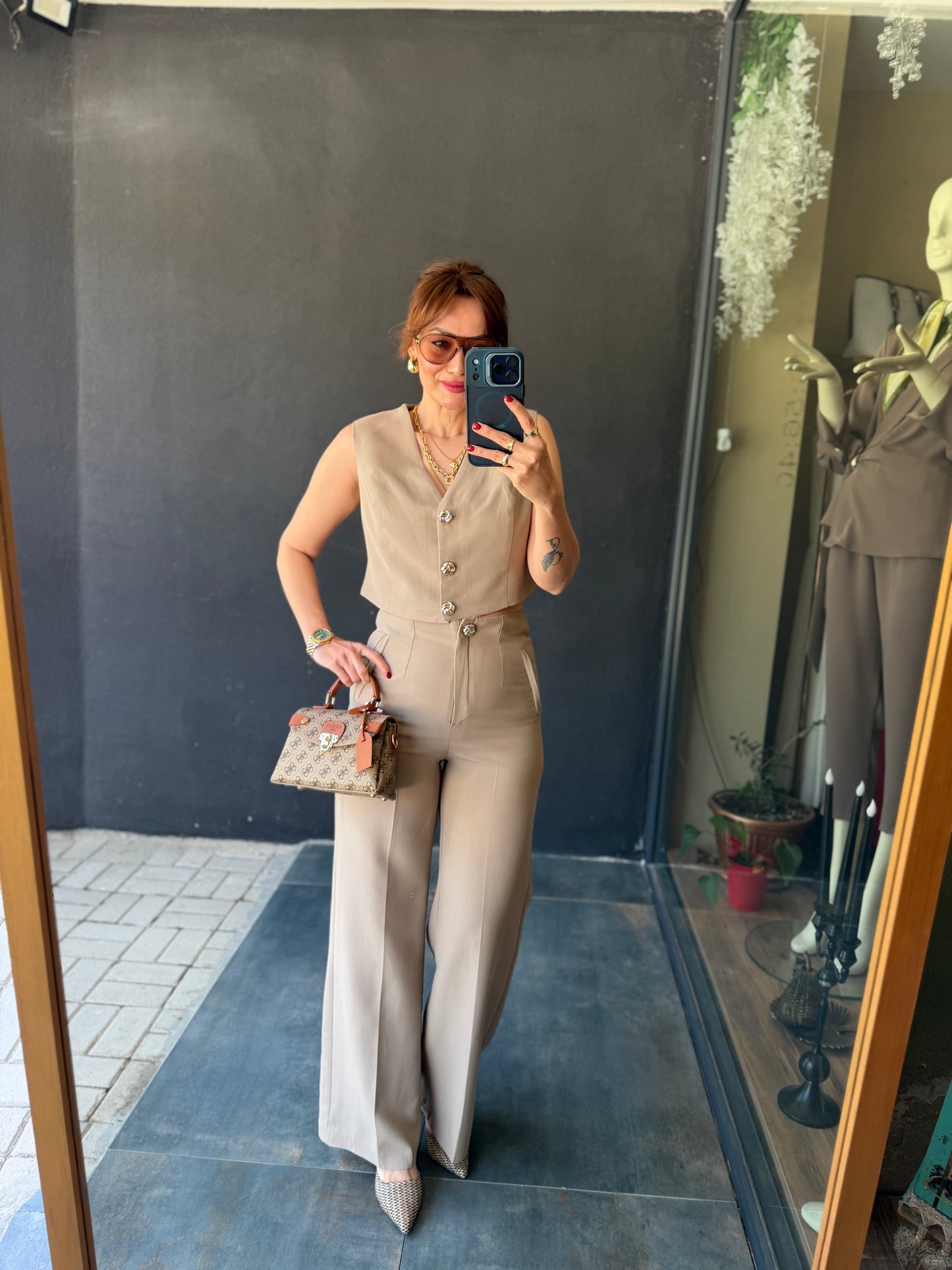 Magra Taş Rengi Yelek & Pantolon Takım