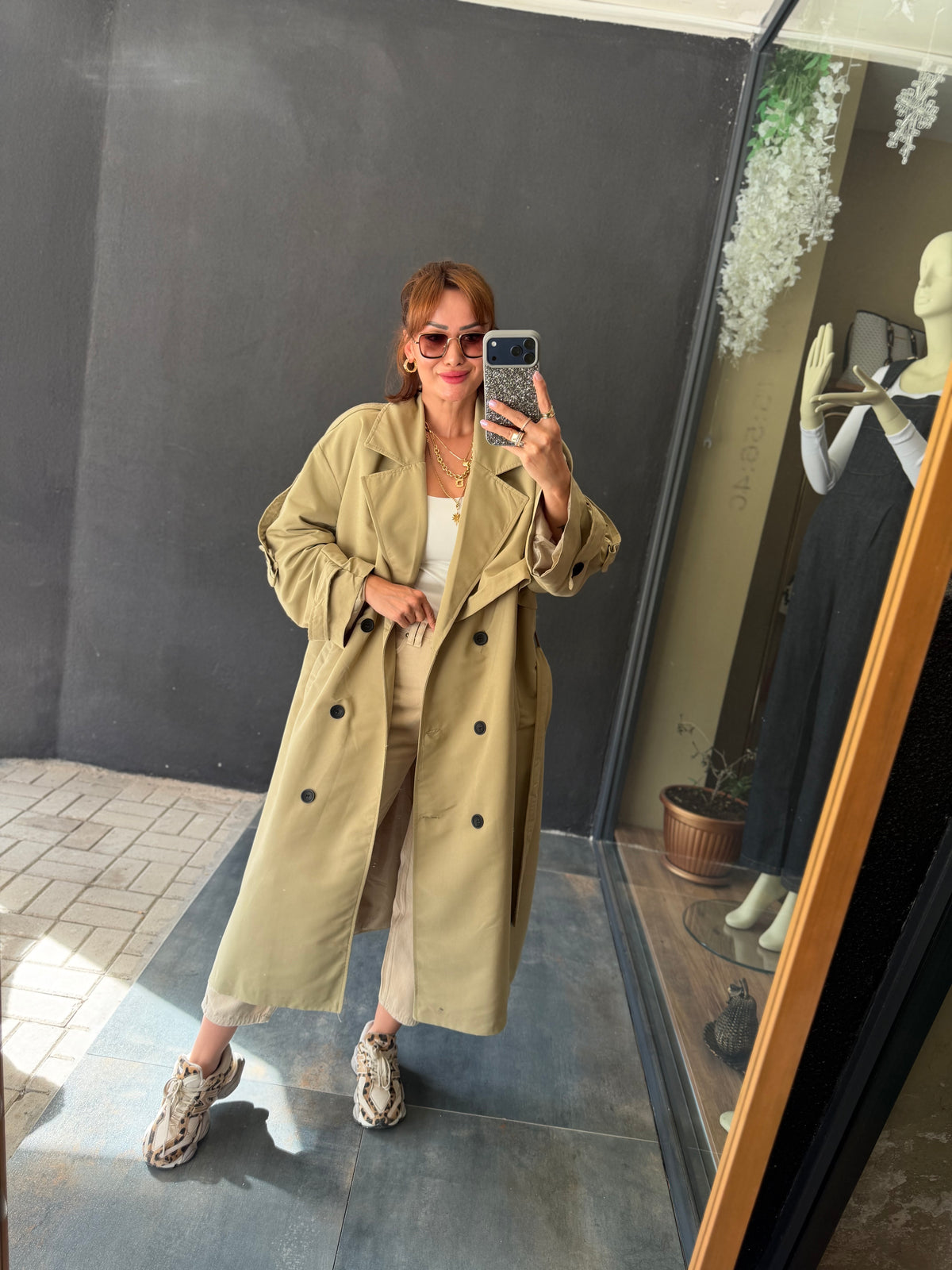 Alveron Bej Oversize Trenchcoat