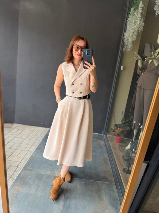 Parasidas Bej Etek & Yelek Takım