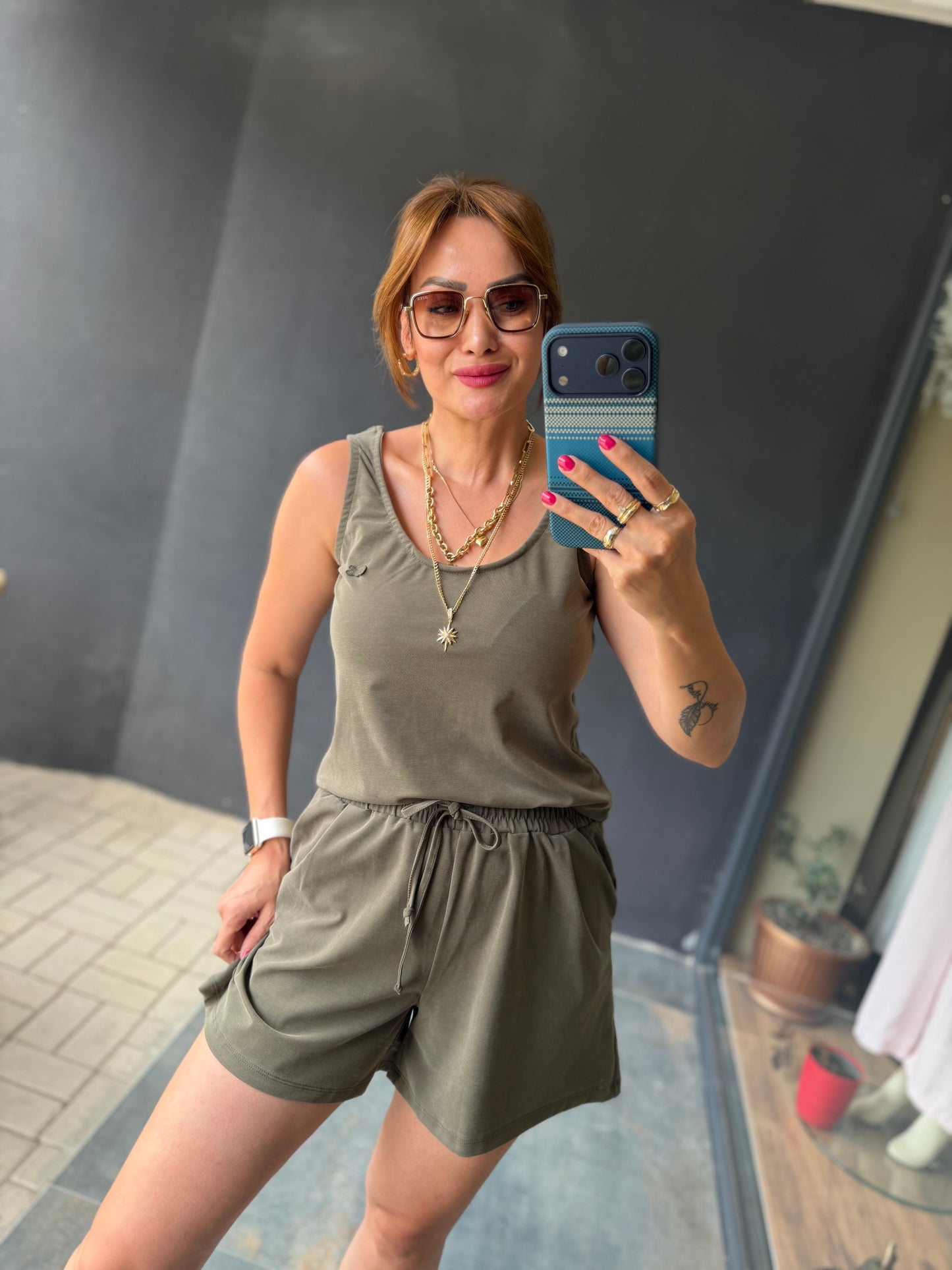 Haki Aura Modal Şort Takım