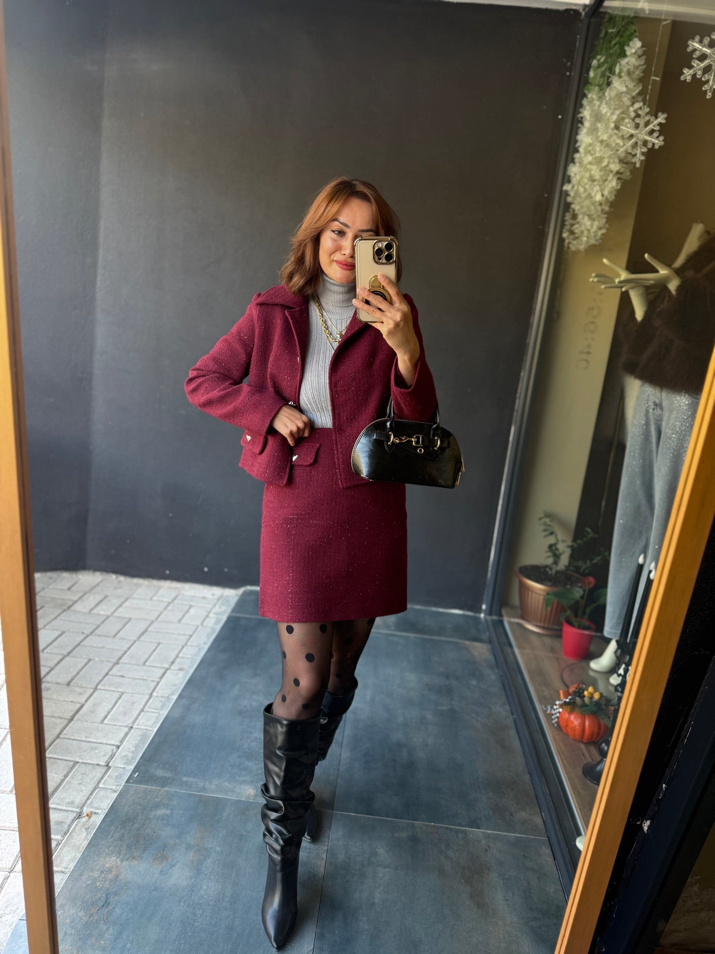 Twitz Bordo Etek & Ceket Takım