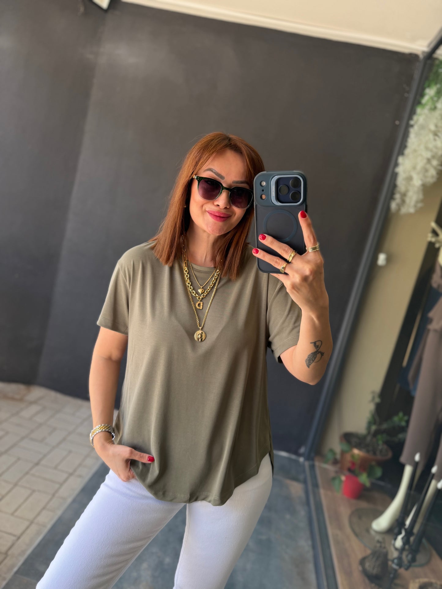 Dark Haki Modal Basic T-Shirt