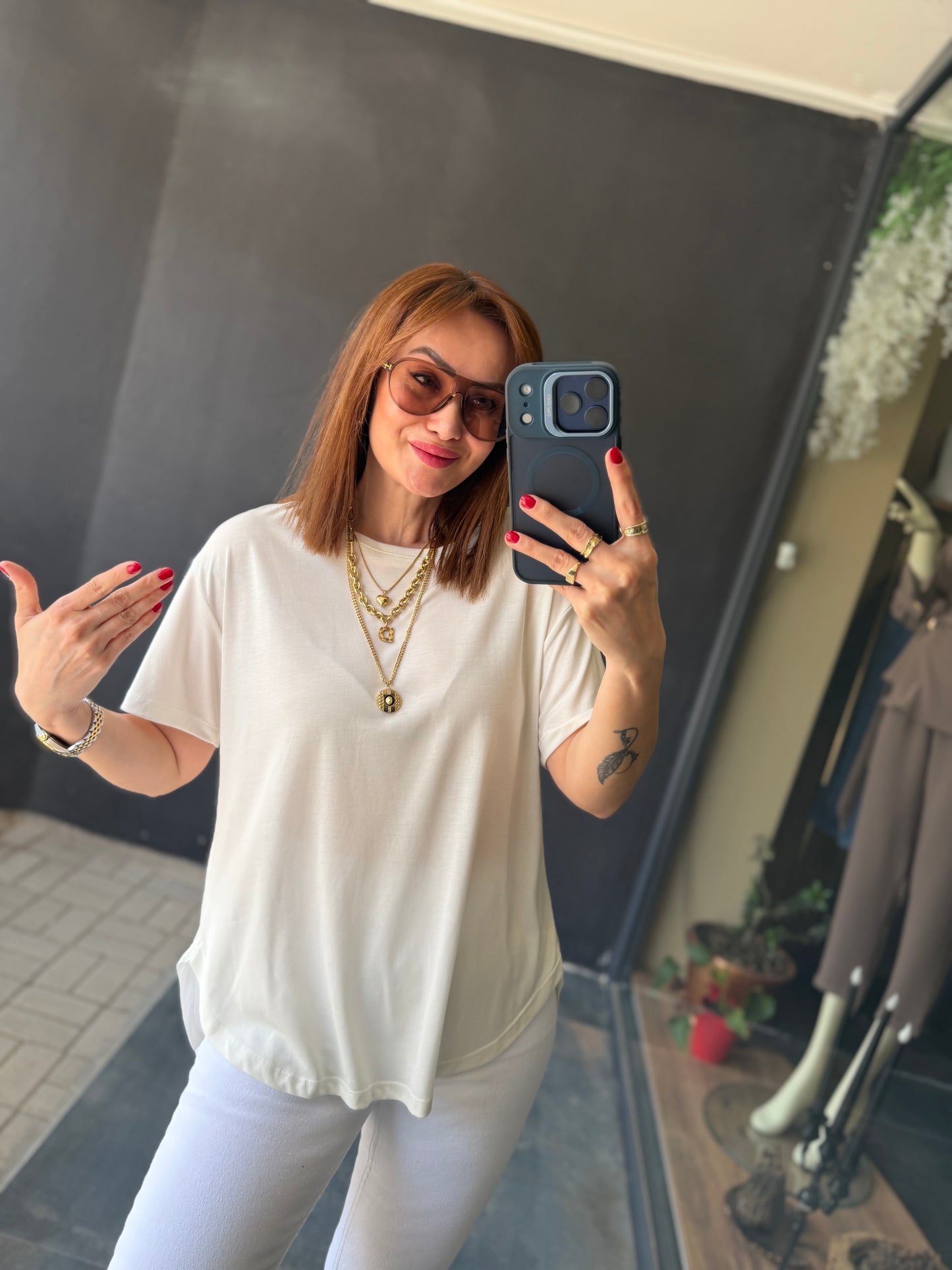 Dark Beyaz Modal Basic T-Shirt