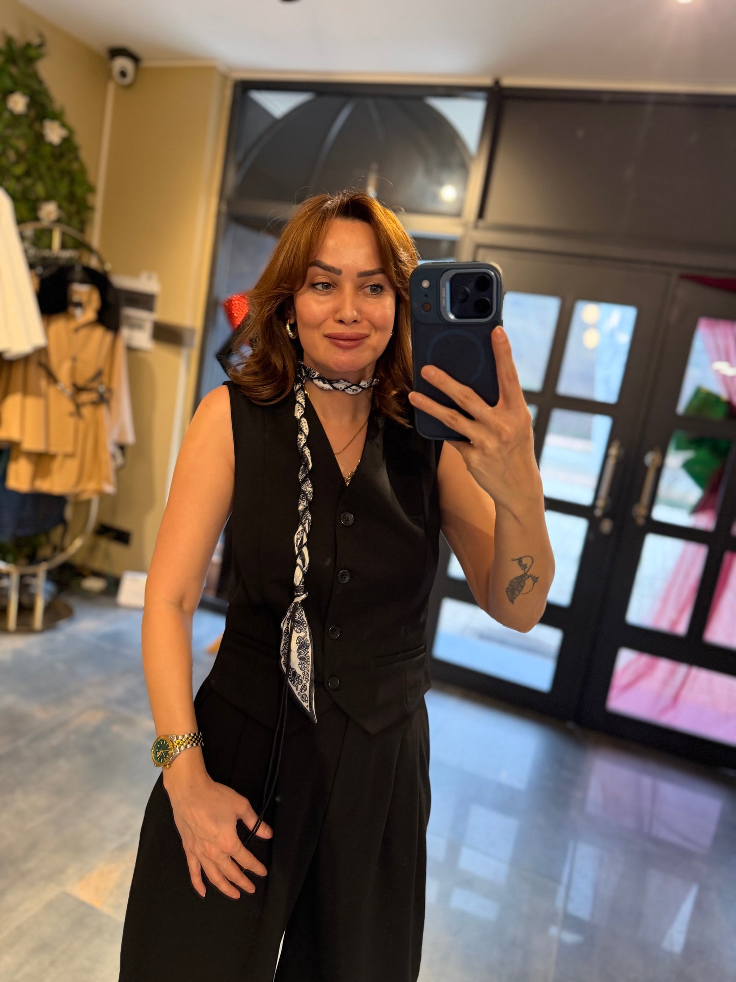 Casual Siyah Harem Yelekli Takım