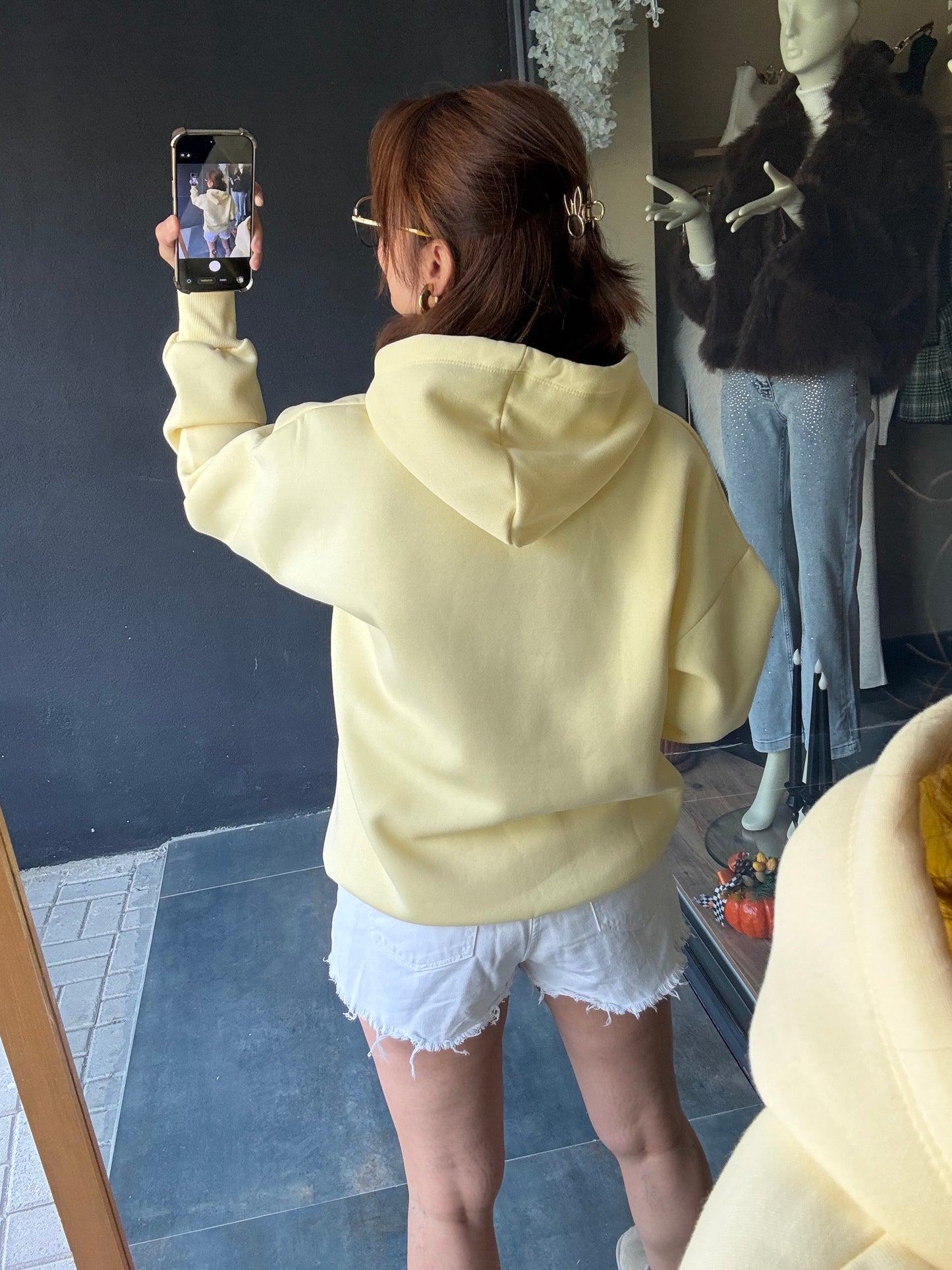 Muvy Sarı Kabartmalı Sweatshirt