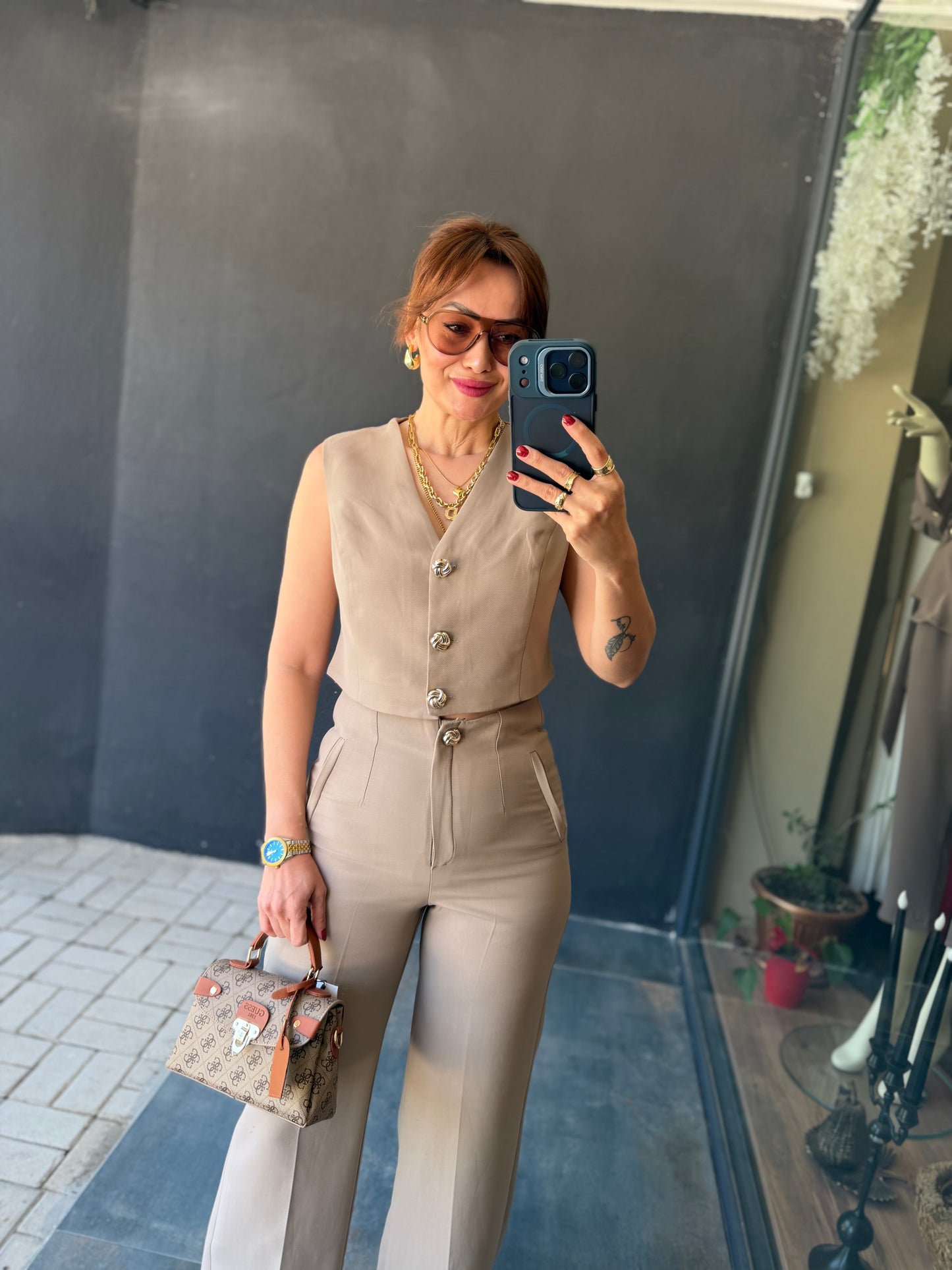 Magra Taş Rengi Yelek & Pantolon Takım