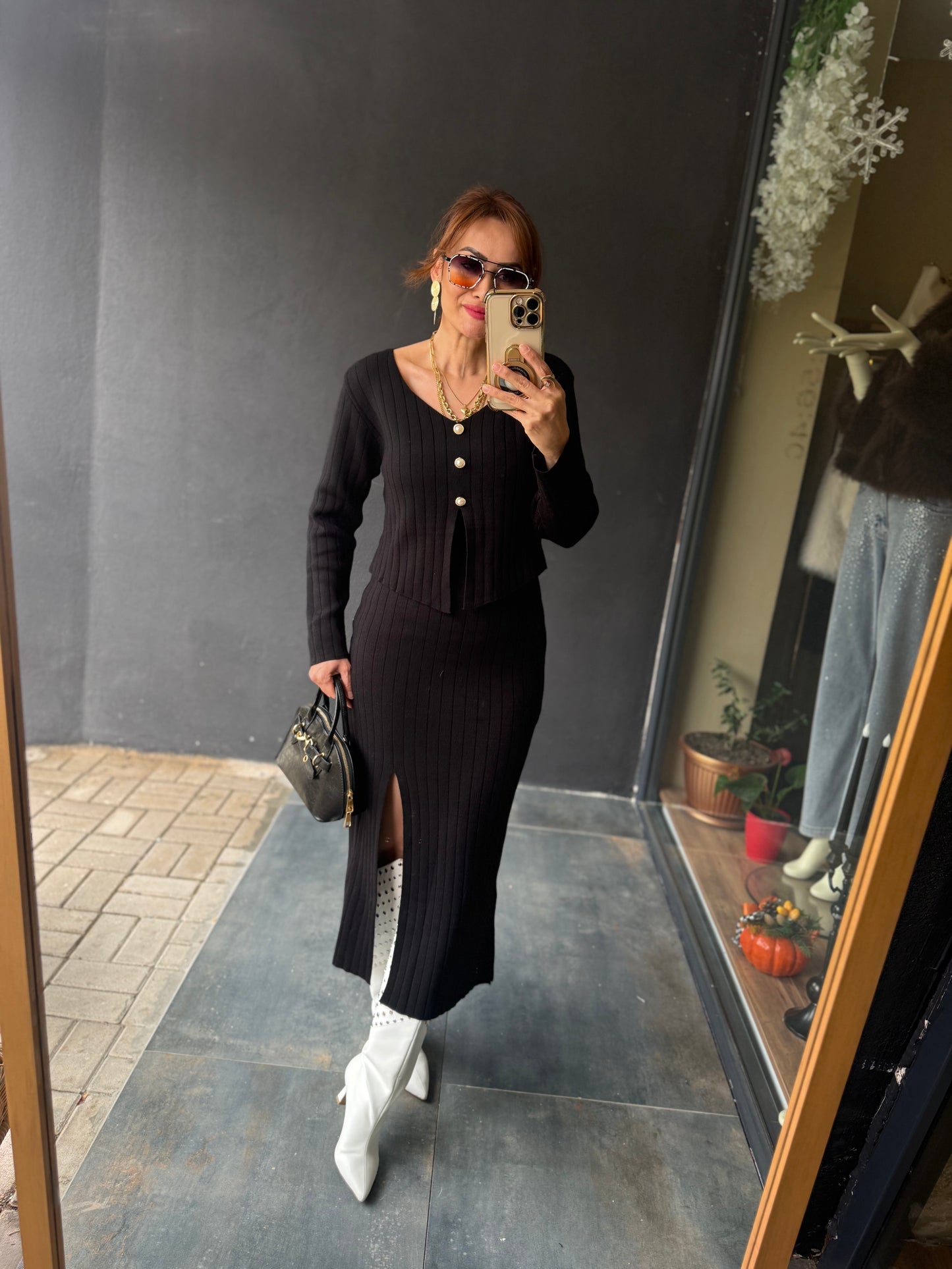 Tria Siyah Triko Etek & Bluz Takım