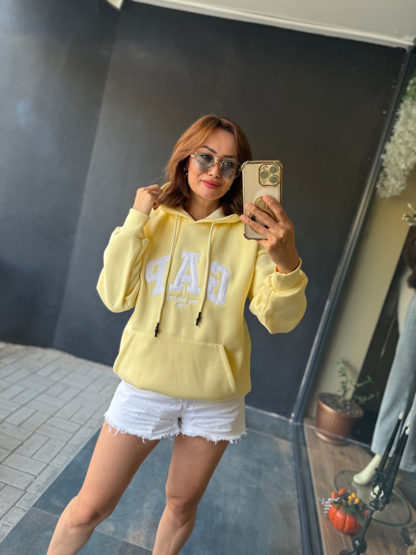 Muvy Sarı Kabartmalı Sweatshirt