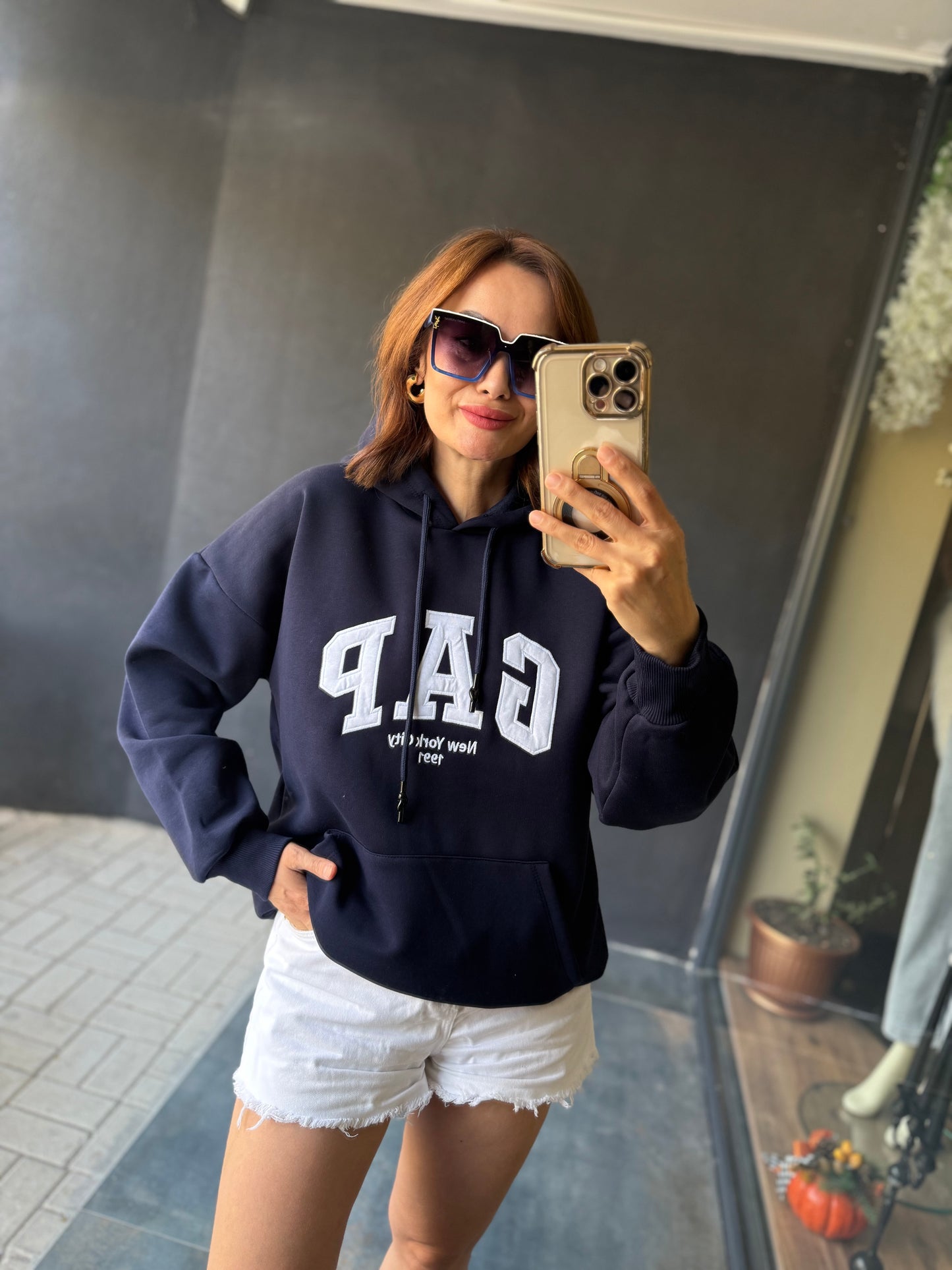 Muvy Lacivert Kabartmalı Sweatshirt