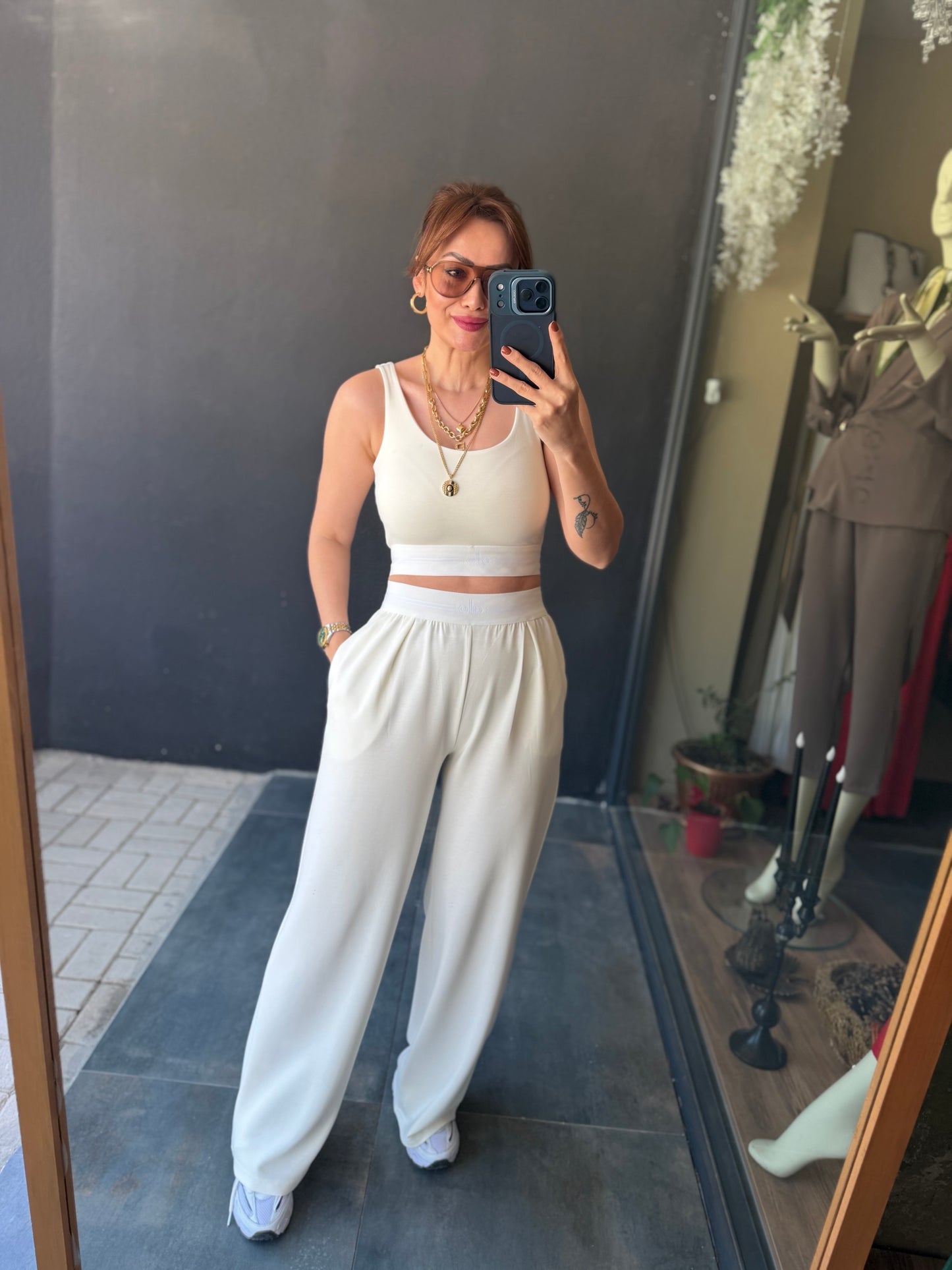 Vestal Beyaz Modal Crop &Pantolon Takım