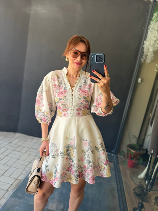 Petit Floral Desen Mini Elbise