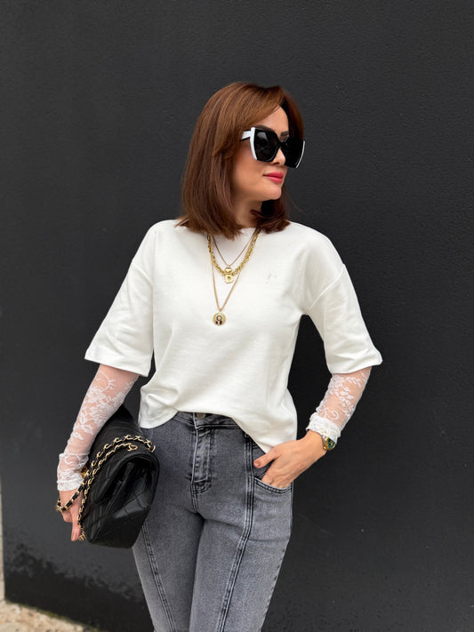 Dantel Kol Tasarımlı Bluz