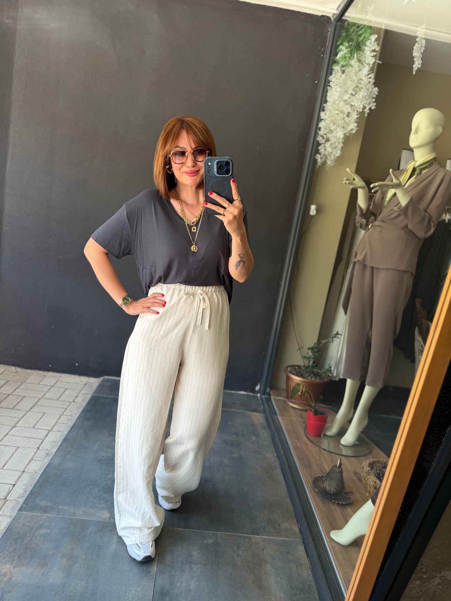 Çizgili Tensel Pantolon & Tshirt Kombin