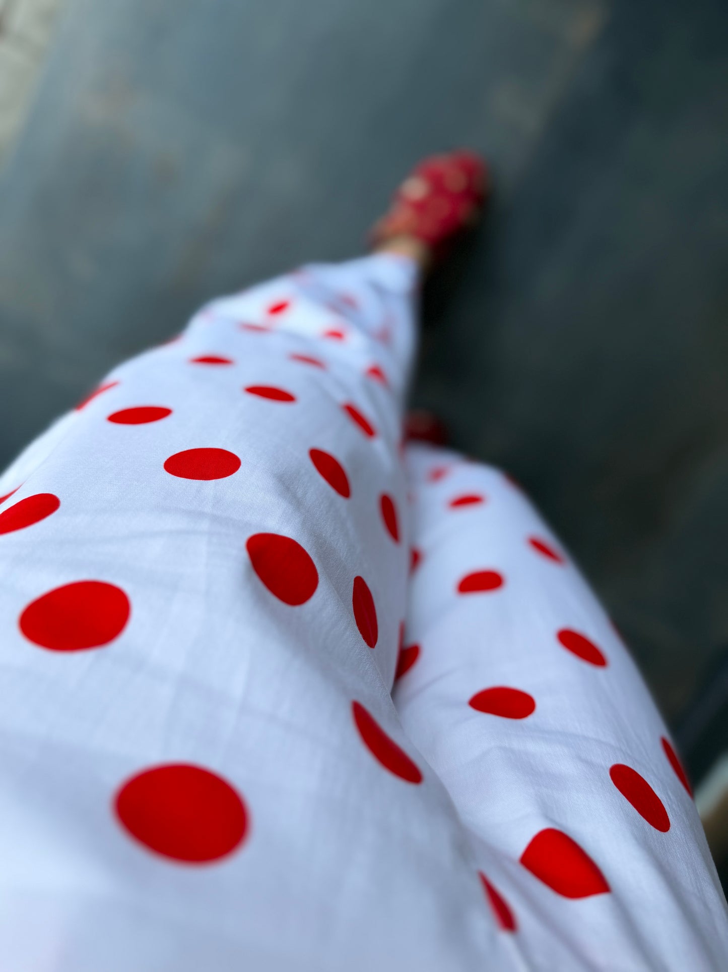 Puantiyeli Kırmızı Baggy Pantolon