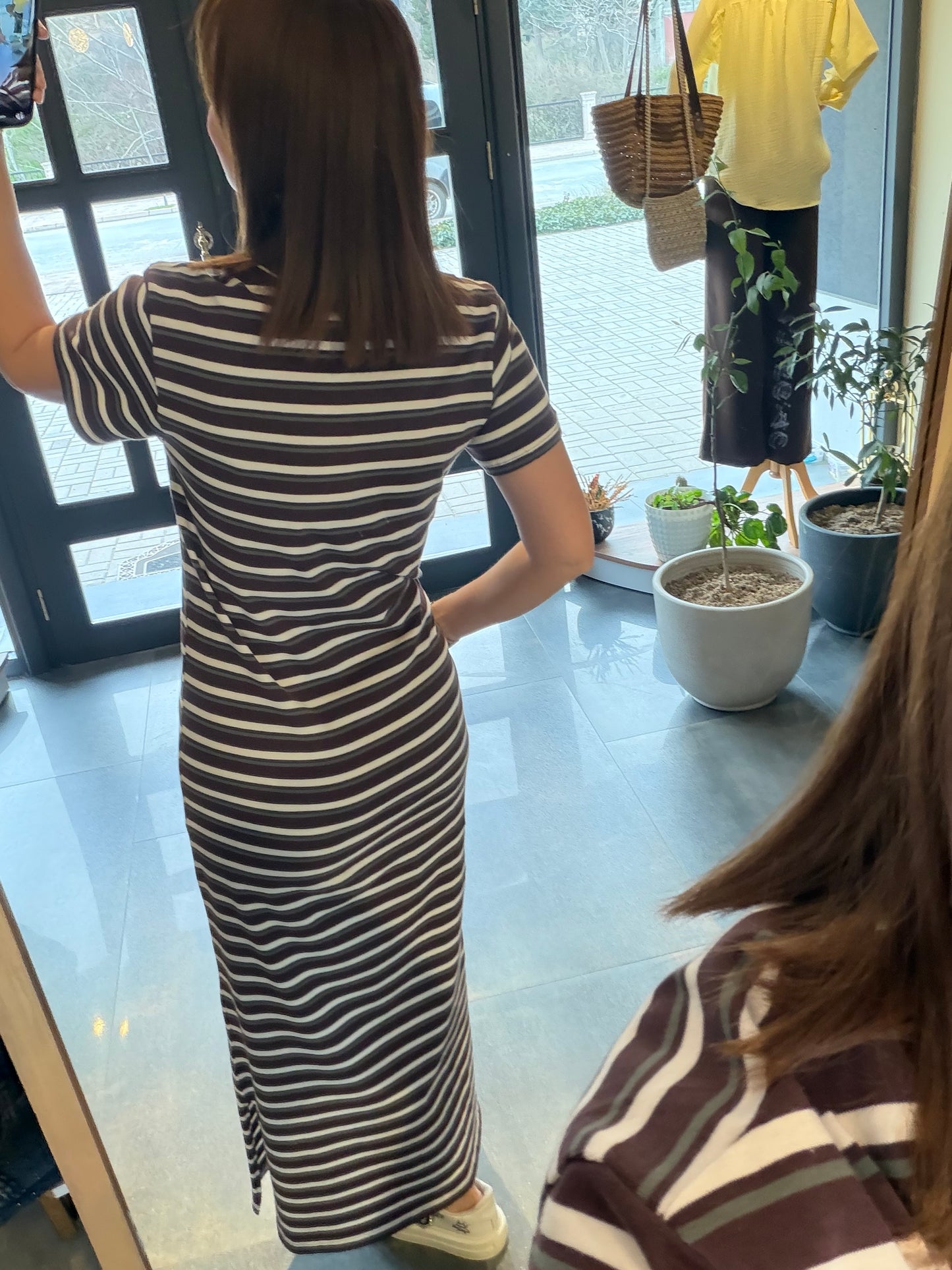 Oste Kahve Çizgili Elbise