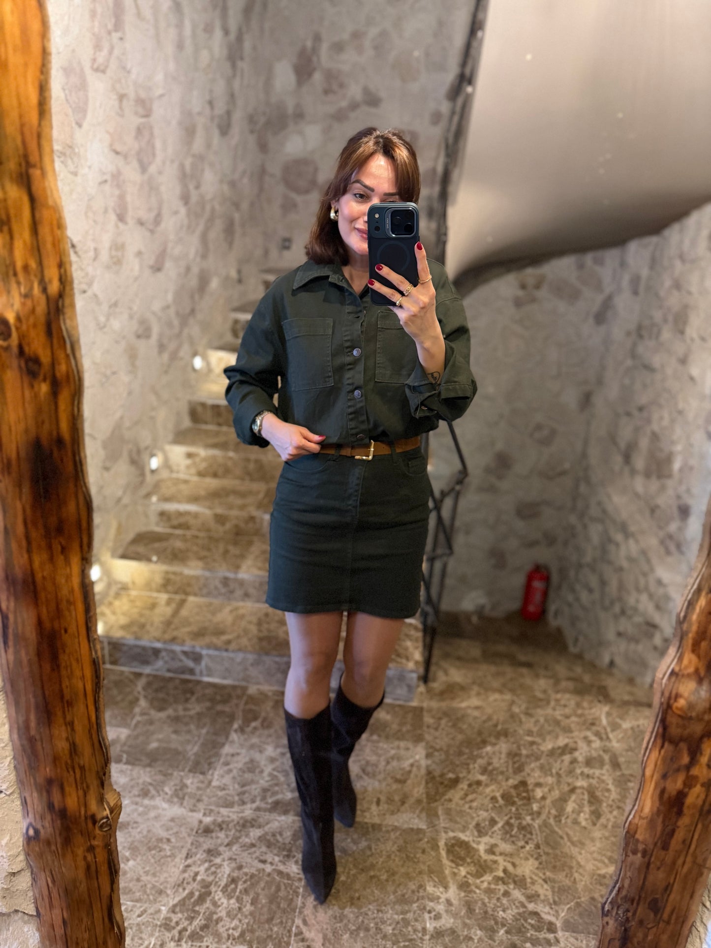 Xlove Haki Toparlayıcı Jean Elbise