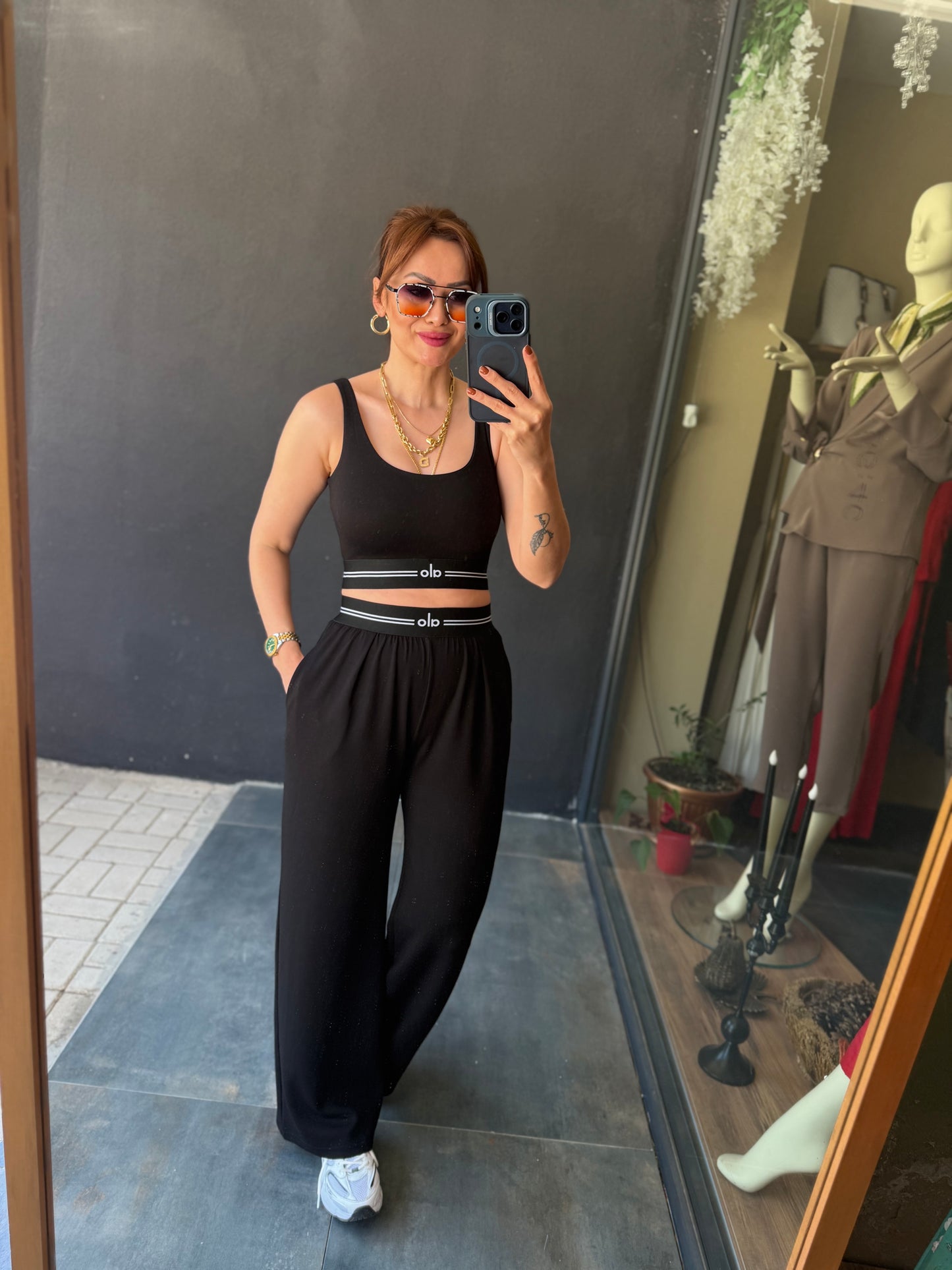 Vestal Siyah Modal Crop & Pantolon Takım