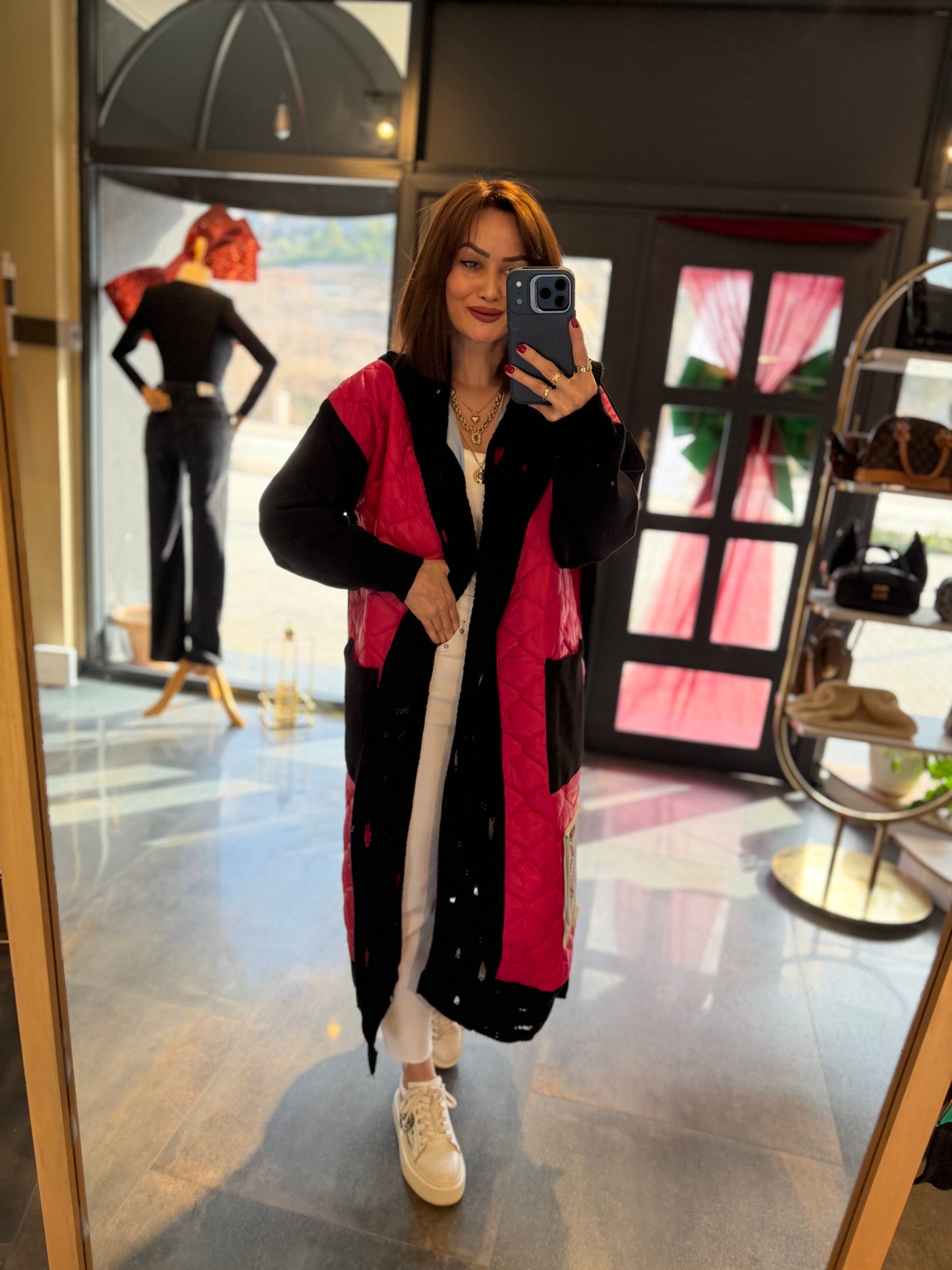 Linen Pembe Capitone Detay Hırka