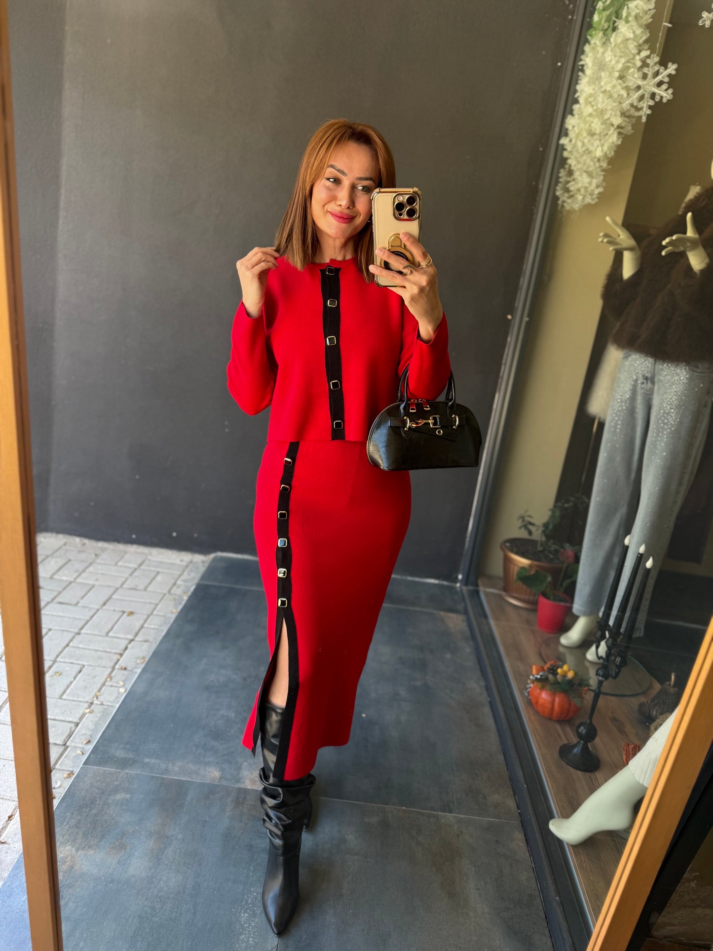 Tria Kırmızı Etek & Hırka Takım