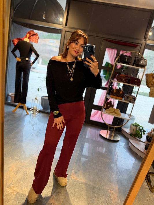 The Secret Bordo Modal Pantolon &Bluz Takım