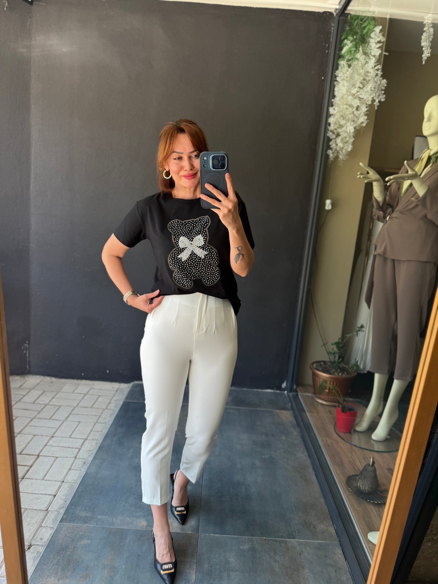 Beyaz Flato Pantolon /T-Shirt Takım