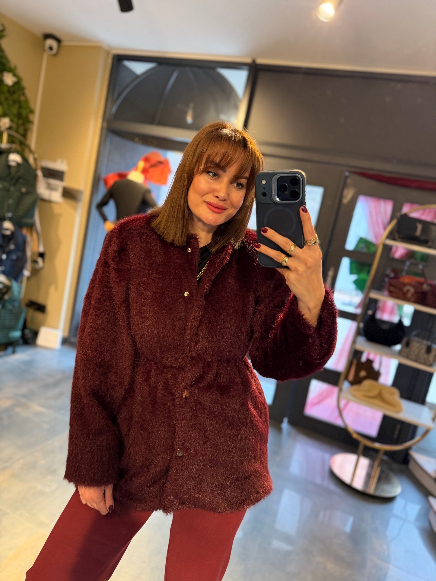 Alora Bordo Astarlı Kürk Mont