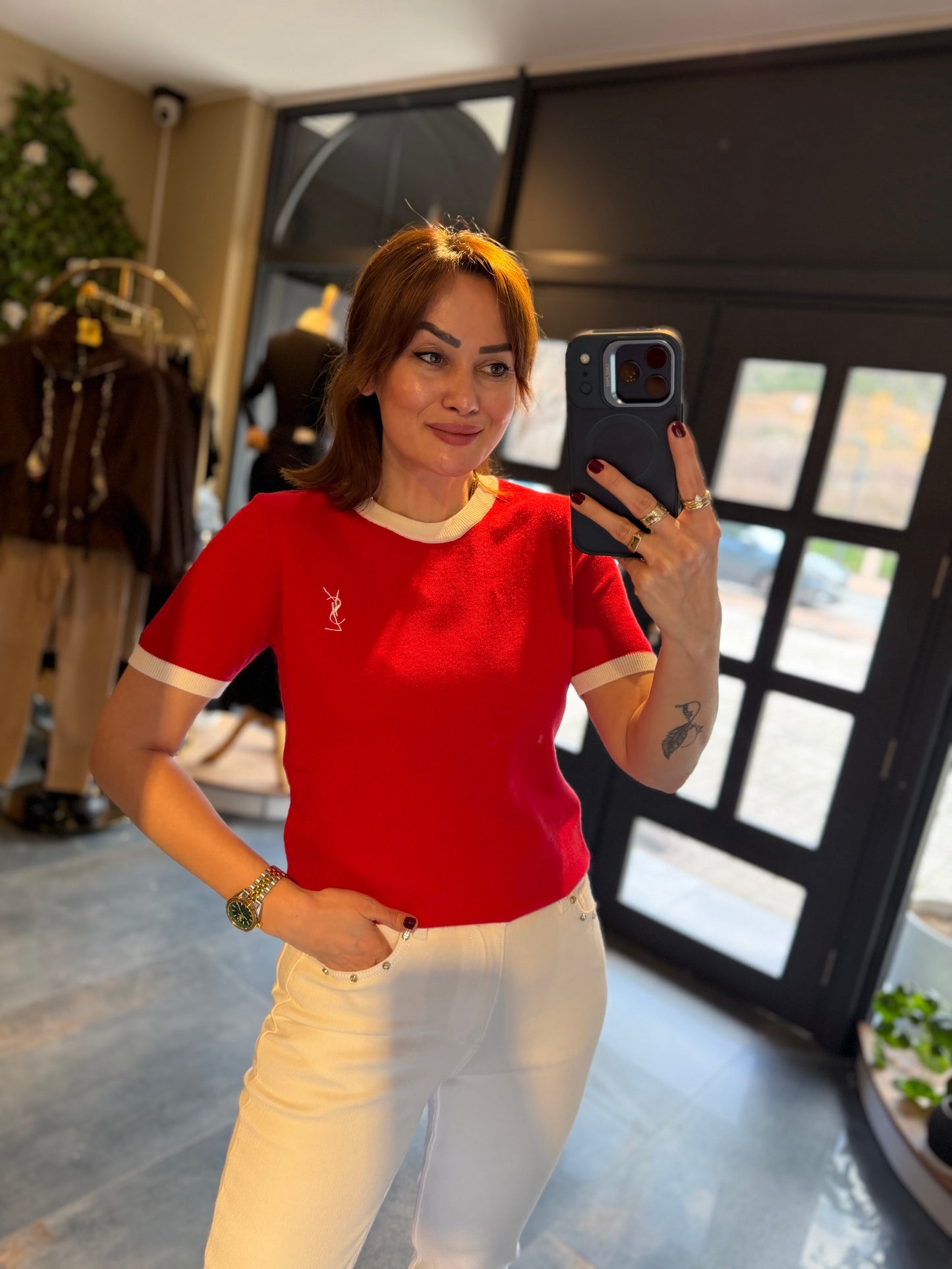 Misse Kırmızı Triko Kısa Kol T-Shirt
