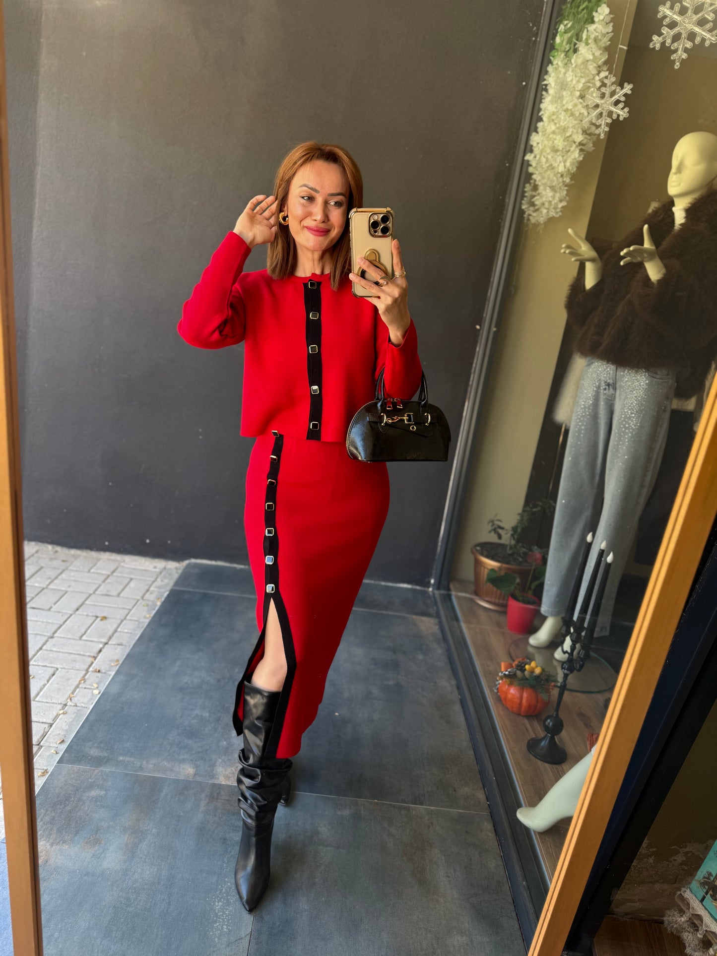 Tria Kırmızı Etek & Hırka Takım