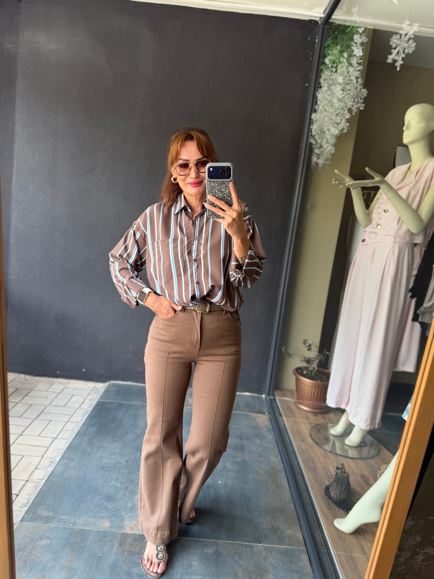 Liora Mavi Poplin Oversize Gömlek