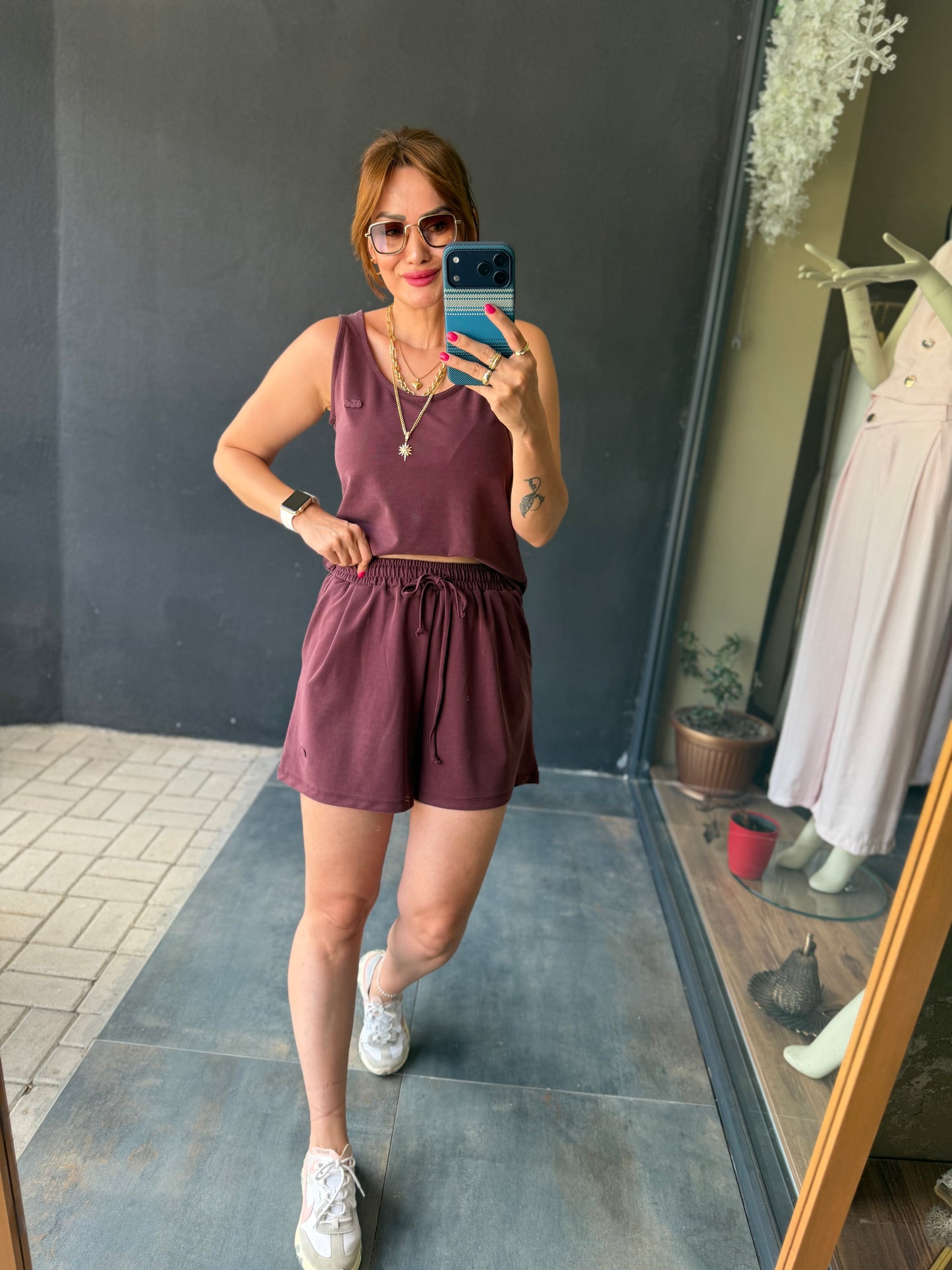 Bordo Aura Modal Şort Takım