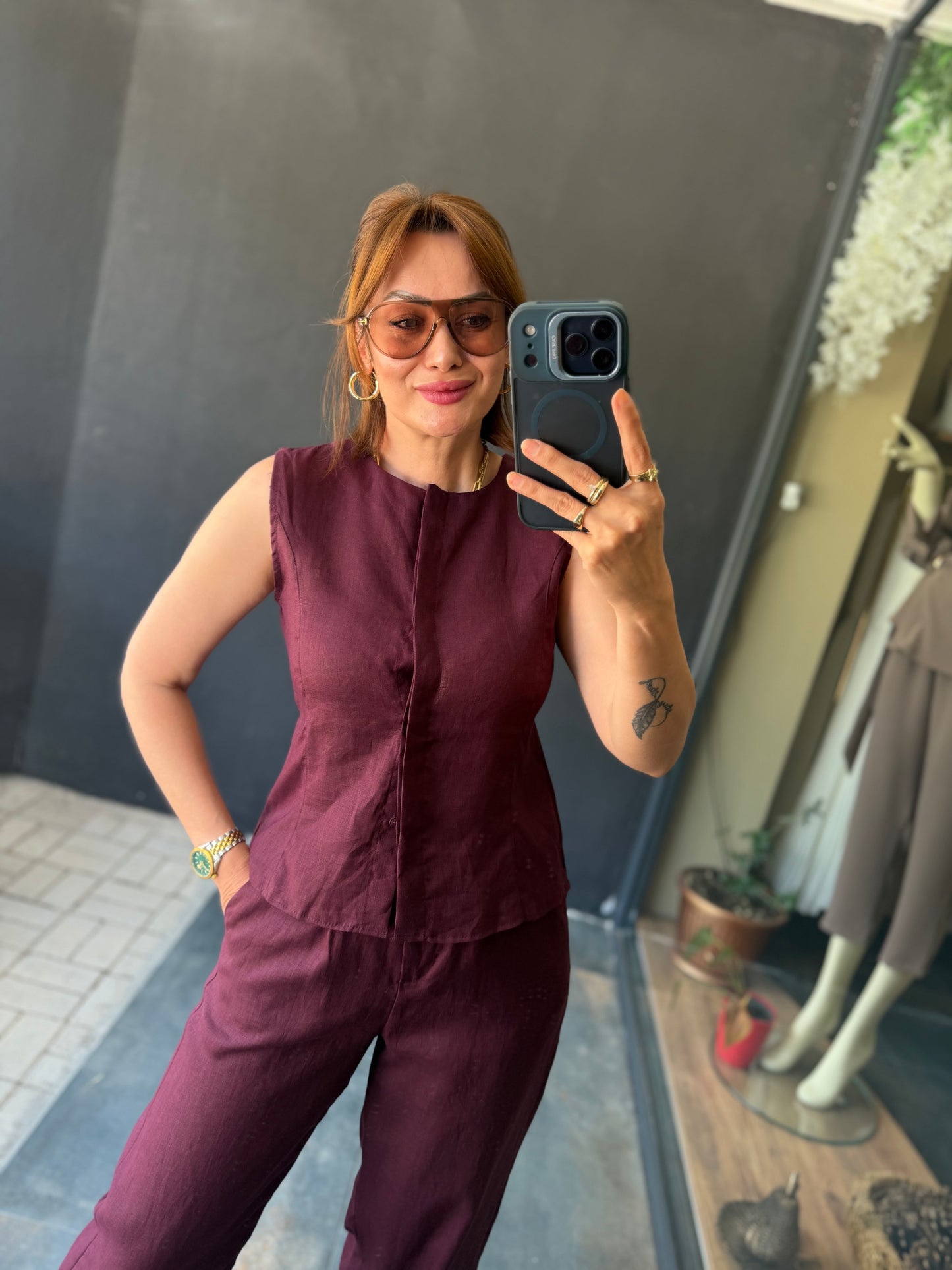 Bordo Premium Keten İkili Takım