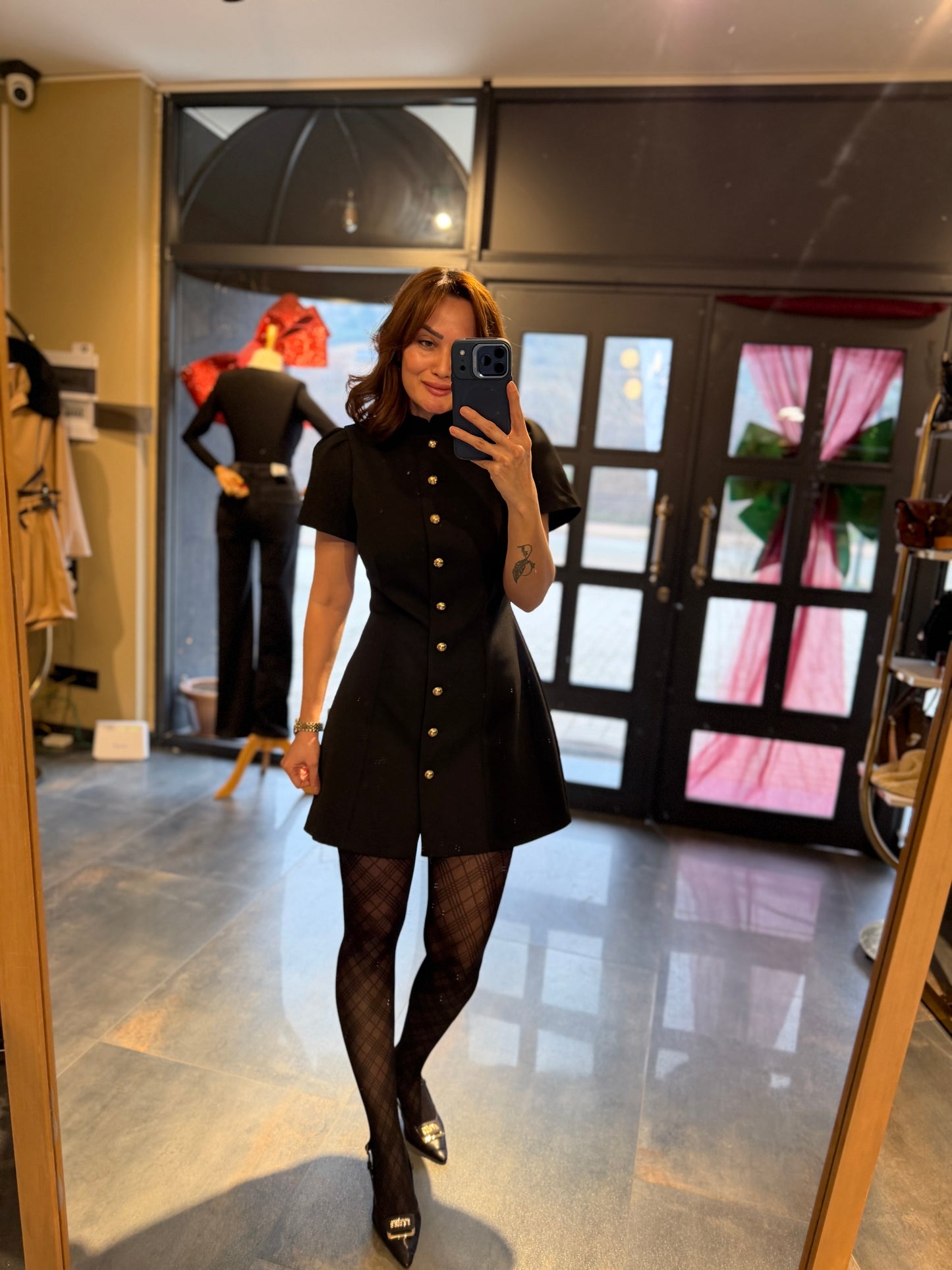 Mosss Siyah / Gold Düğmeli Elbise