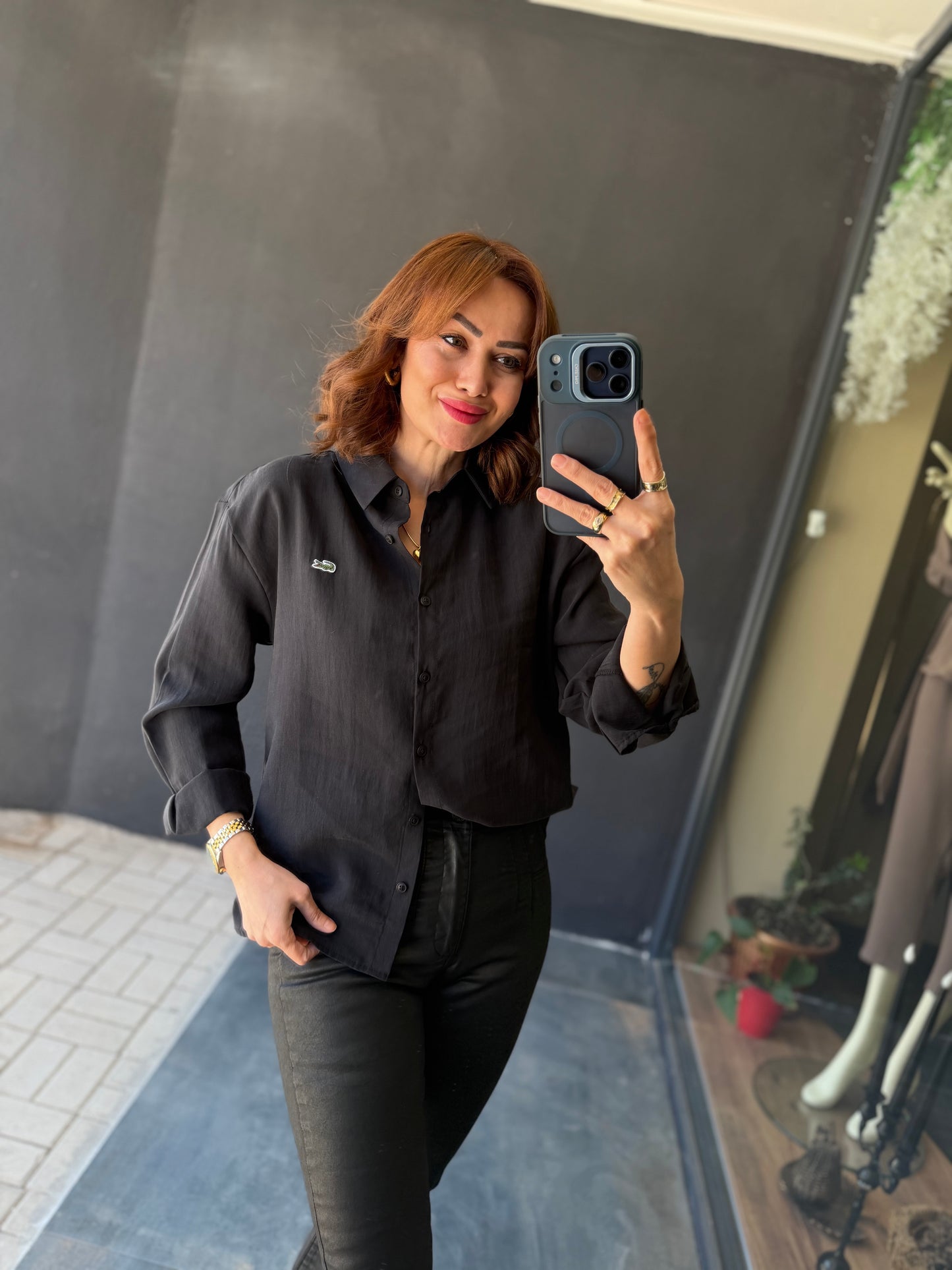 Burn Siyah Tensel Gömlek