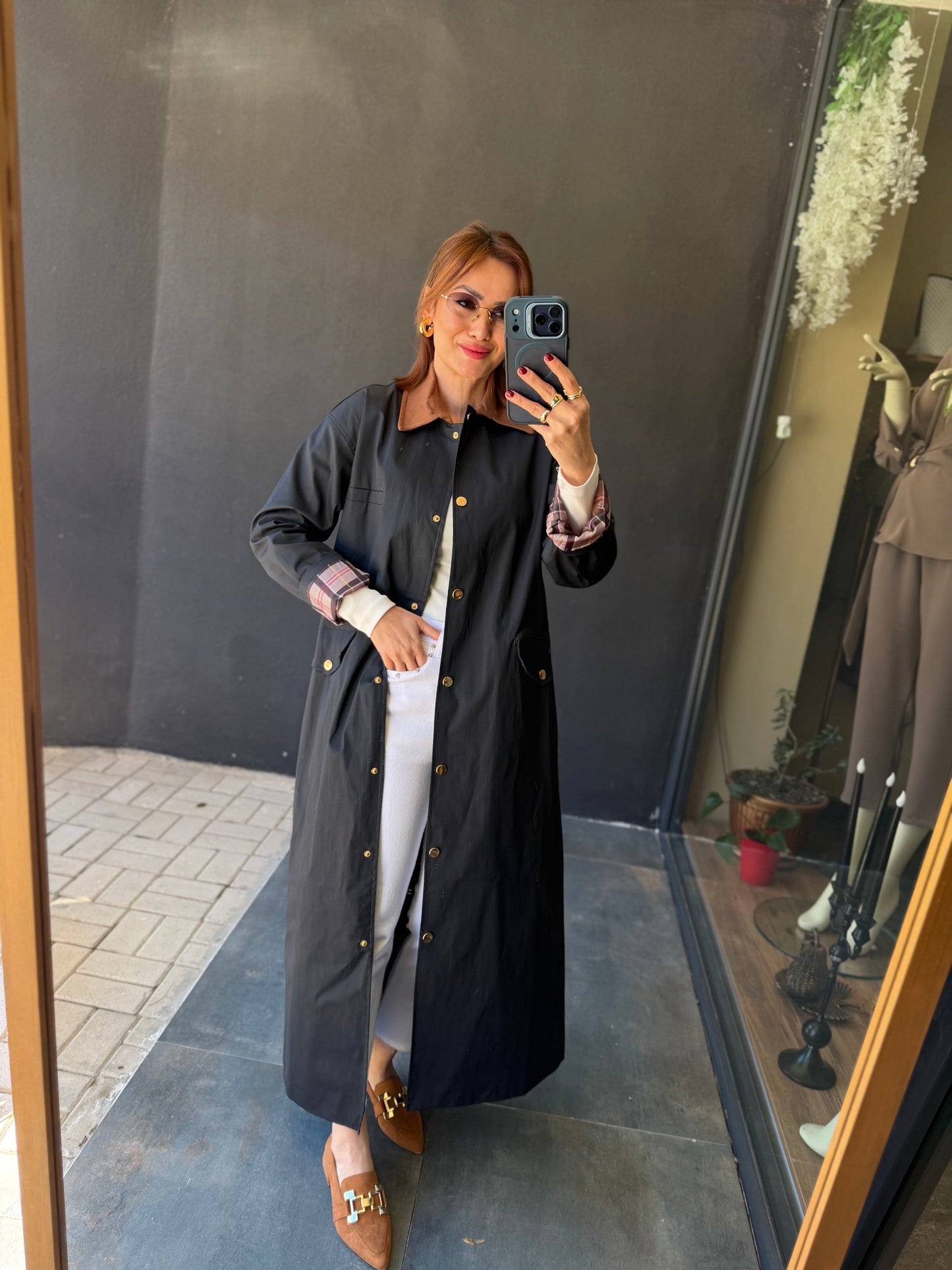 Mesli Lacivert Su Geçirmez Trenchcoat