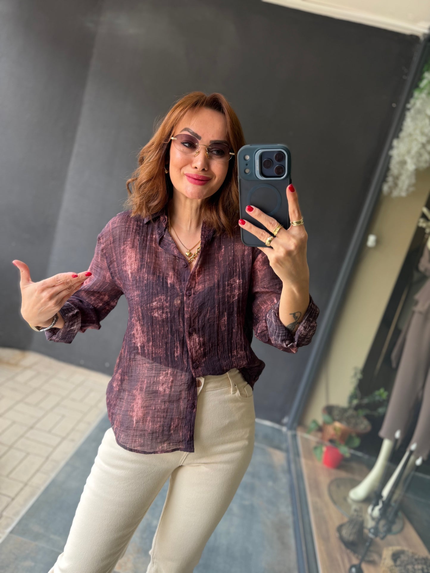 Vilen Bordo Transparan Gömlek