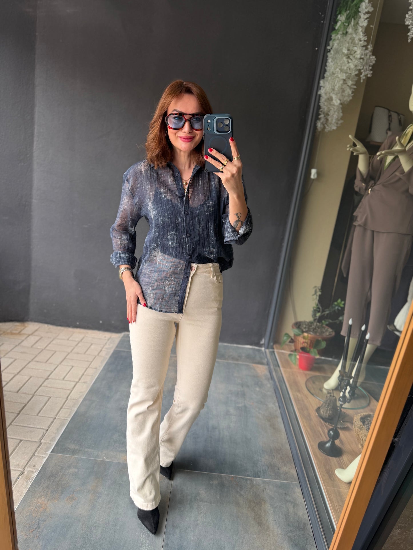 Vilen Mavi Transparan Gömlek