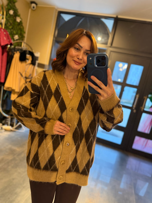 Estas Kahve Baklava Desen Hırka