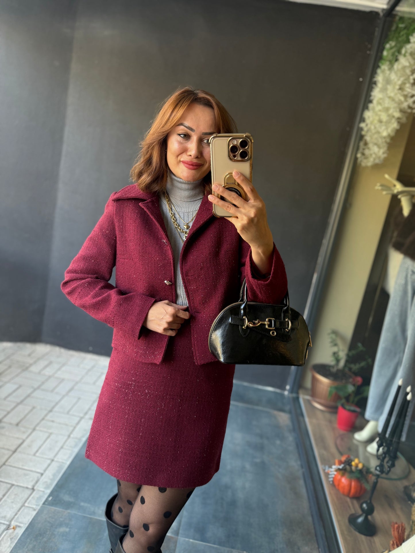 Twitz Bordo Etek & Ceket Takım