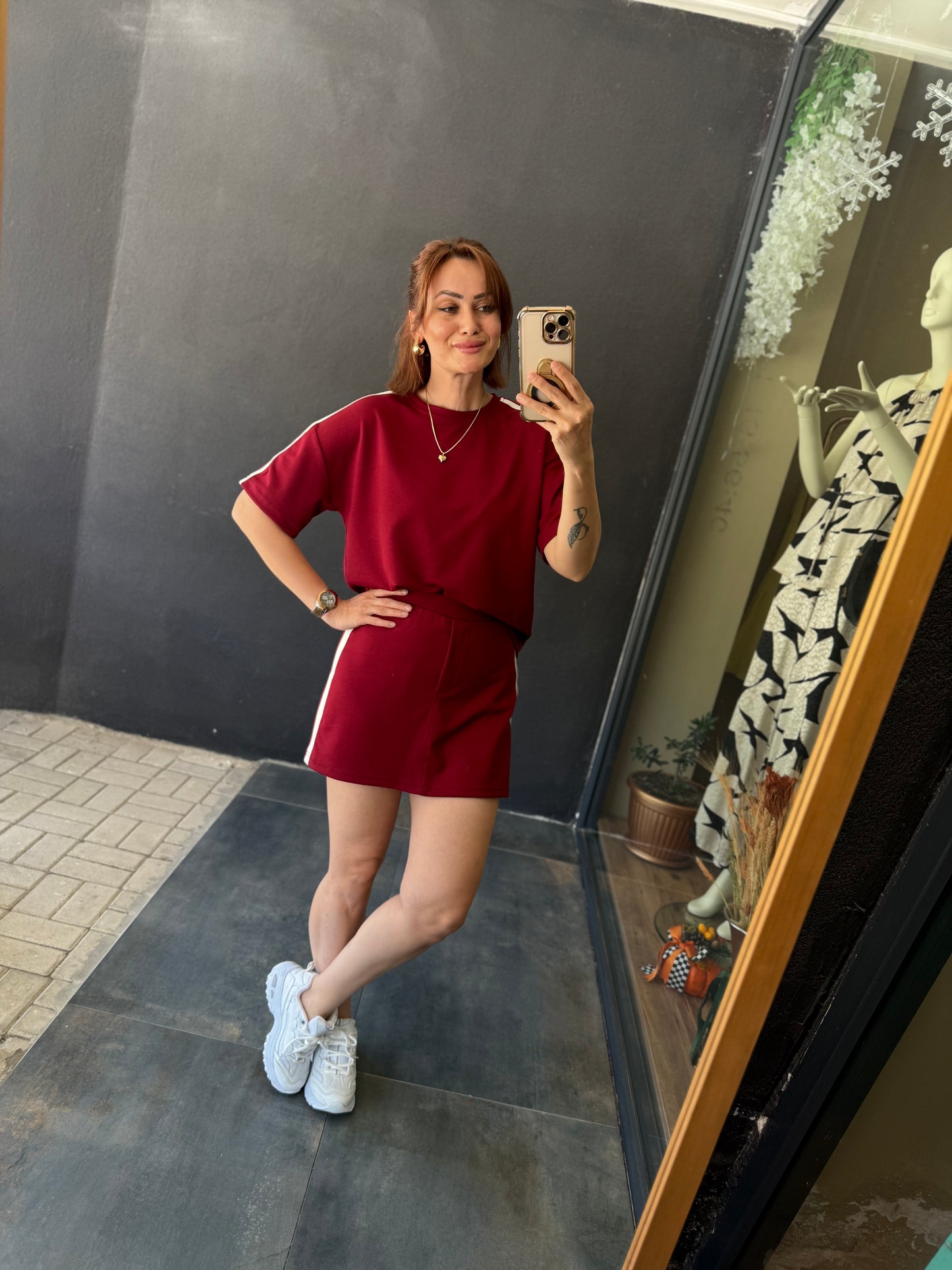 Ophira Bordo Etek&Şort Takım