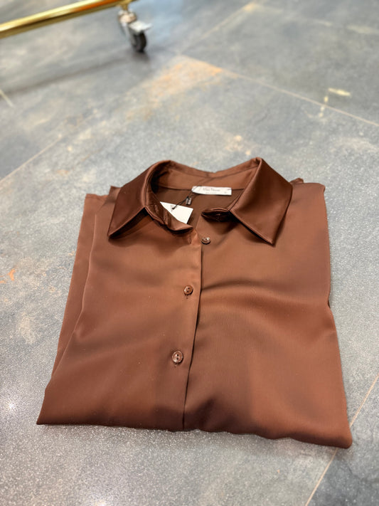 Nira Kahve Saten Gömlek