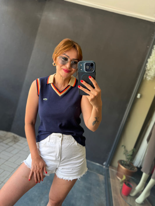 Yakalı Penye Lacivert T-Shirt