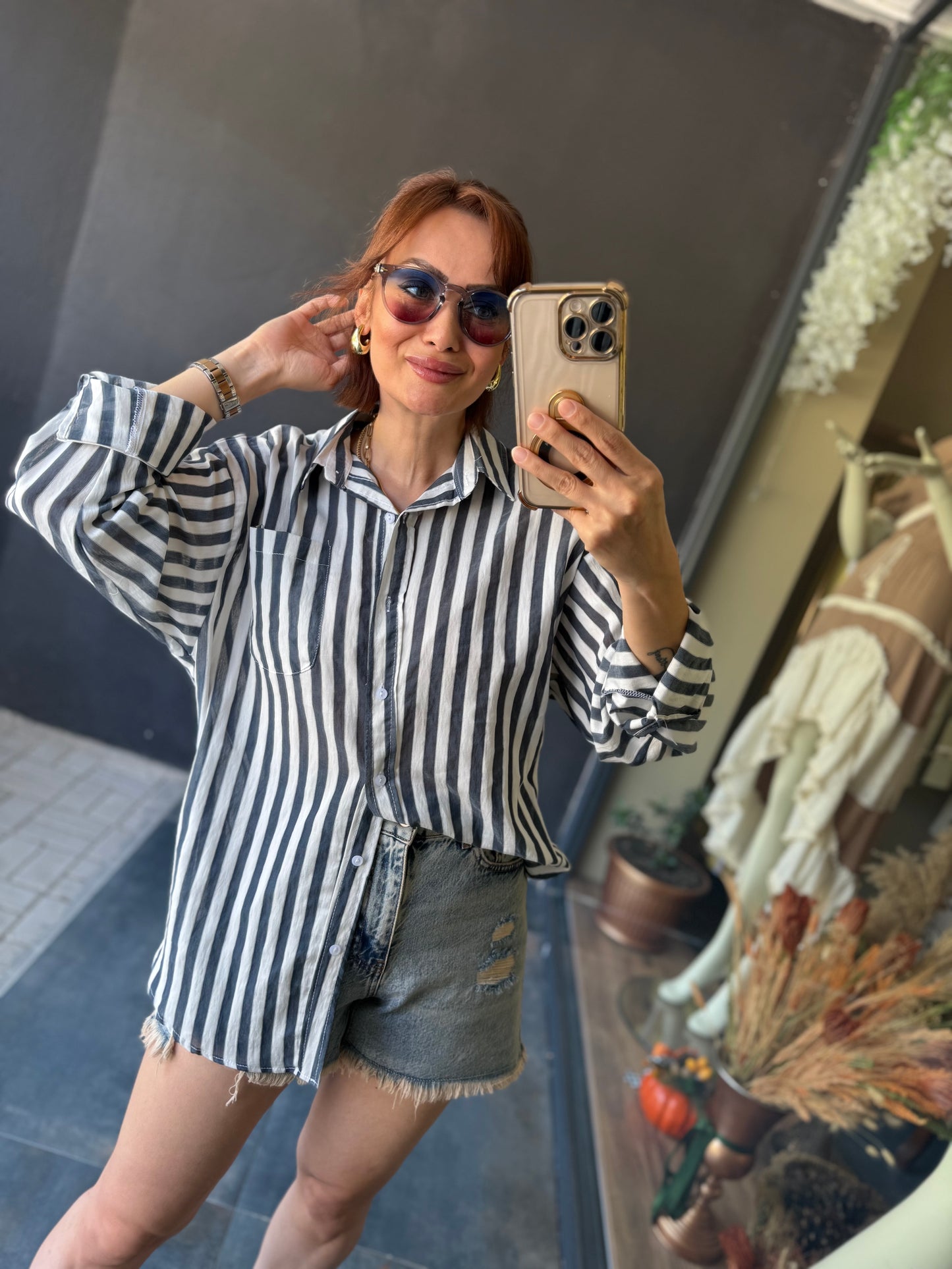 Bısou Lacivert Çizgili Gömlek