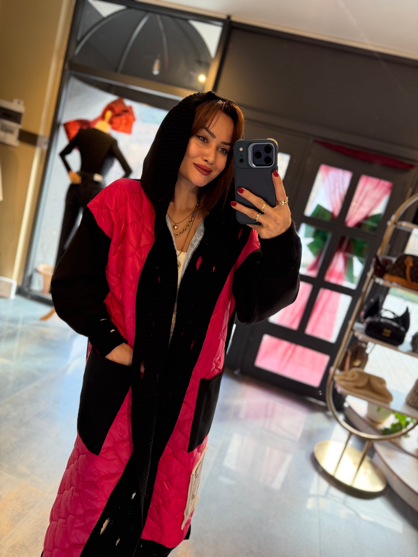 Linen Pembe Capitone Detay Hırka