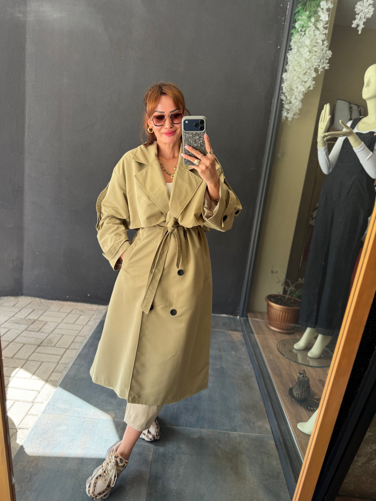 Alveron Bej Oversize Trenchcoat