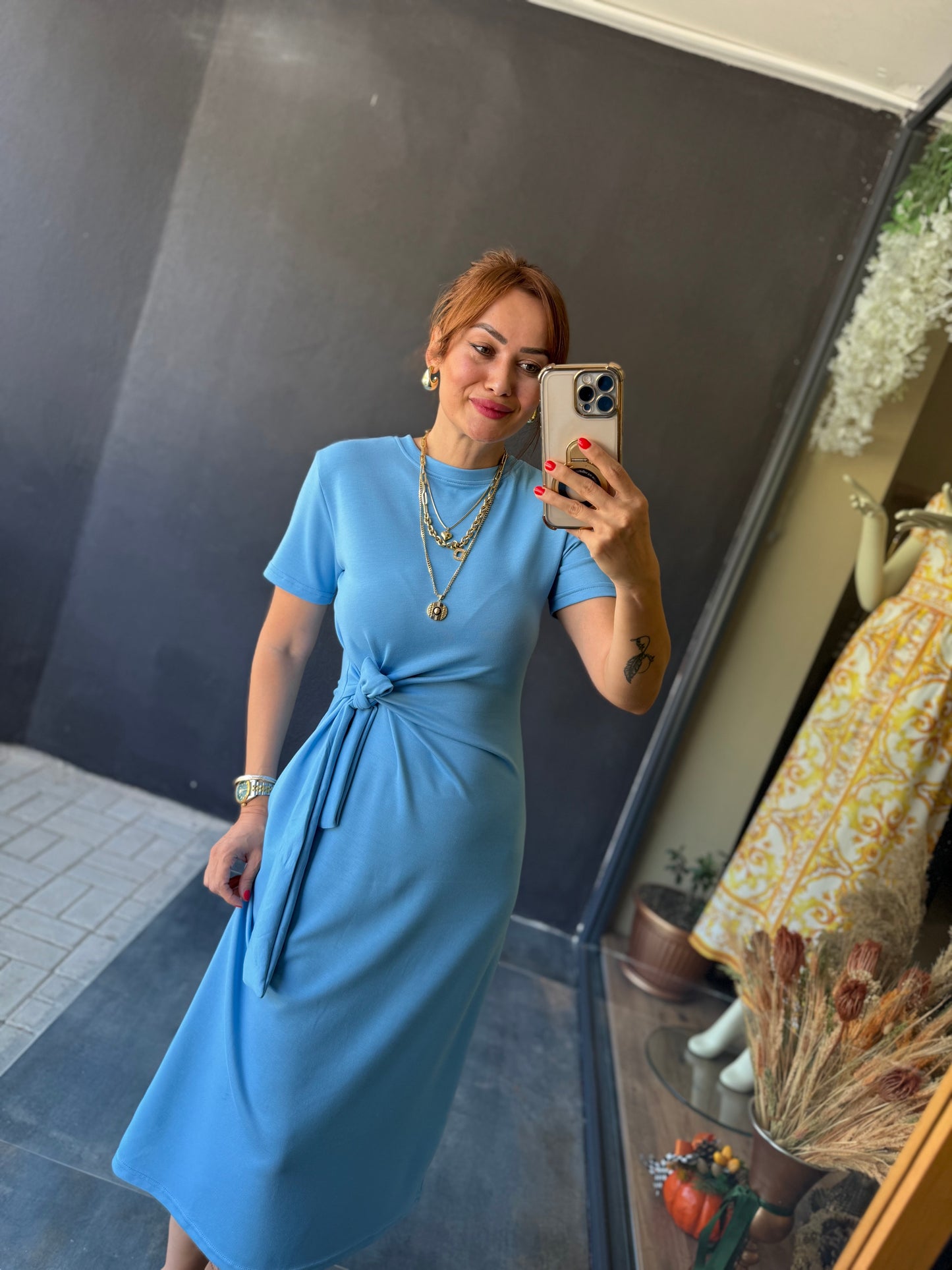 Fragman Modal Mavi Kuşaklı Elbise