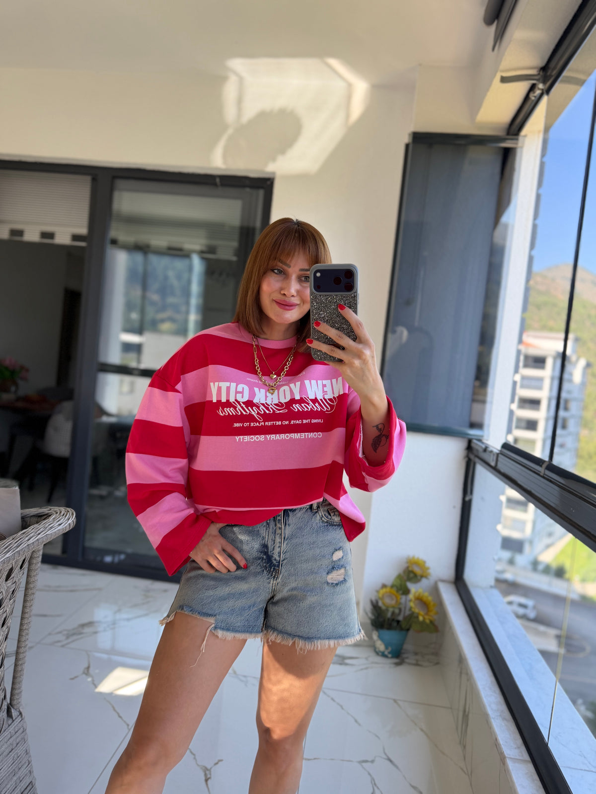 Firesh Pembe Çizgili Basic Sweat